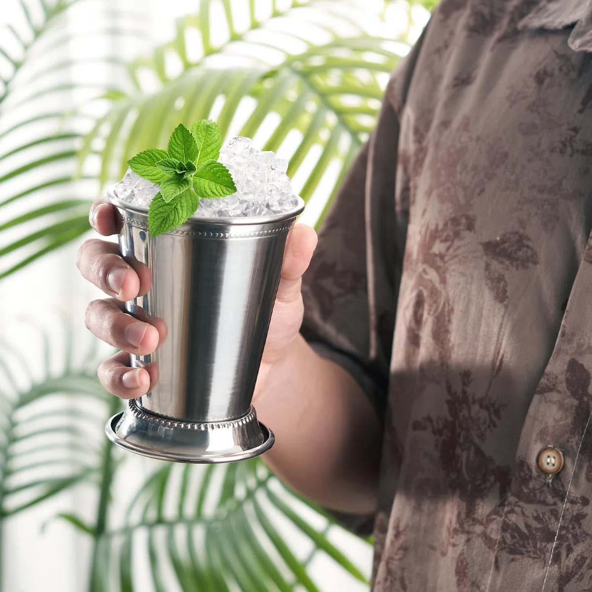 Fijinhom Julep-Becher mit Strohhalmen, Edelstahl, Perlen, Minze, Julep-Gläser für Cocktails, gemischte Getränke, Metallbecher für Bier, Saft, Getränke, Party, Bar, Zuhause, Restaurant, 340 ml, 4 Stück