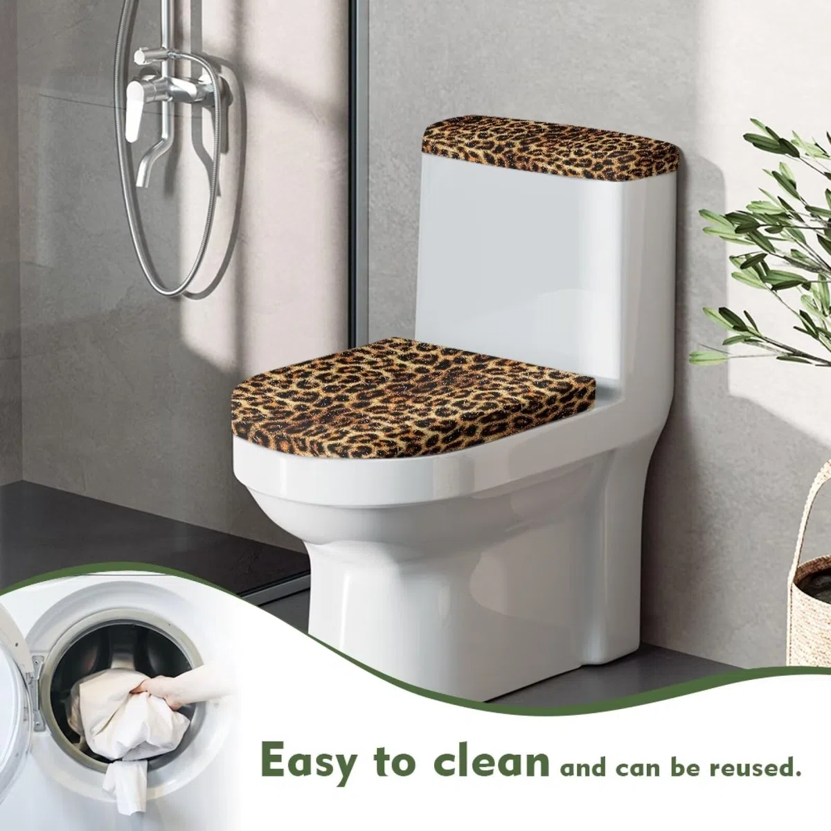 Biyejit Brauner Leoparden-WC-Deckel-Staubschutz-Set, waschbarer WC-Tankschutz mit elastischem Rand, staubdicht, WC-Sitzbezug, universelle Dekoration für Zuhause und Hotel