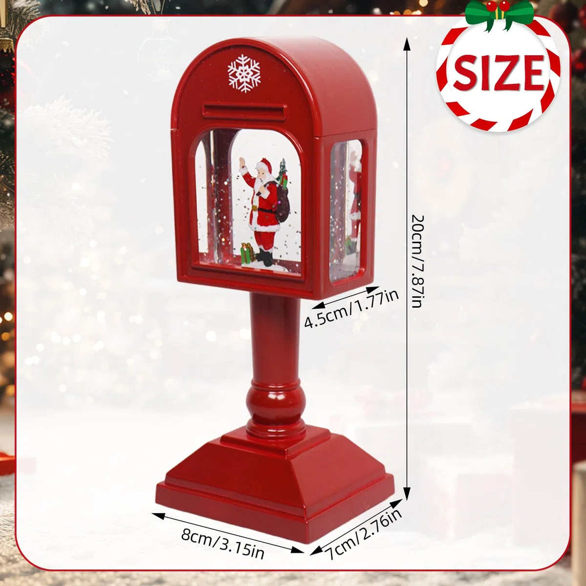 Weihnachtsdeko Laterne, Weihnachts Schneekugel Laterne mit Musik, Weihnachtslaterne, LED Weihnachts Schneekugel Laterne mit Musik und Licht, Weihnachtsfeierdeko Vintage Innen Beleuchtet (Rot)
