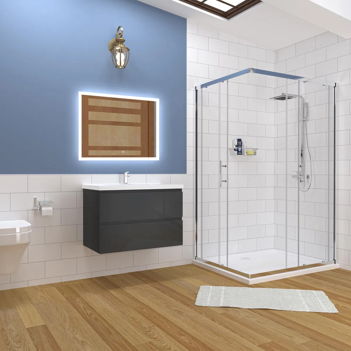 Aica Sanitär Waschtisch mit Unterschrank 100cm Alast Badmöbel Set Hochglanz Anthrazit Waschbecken mit Unterschrank MDF Softclose