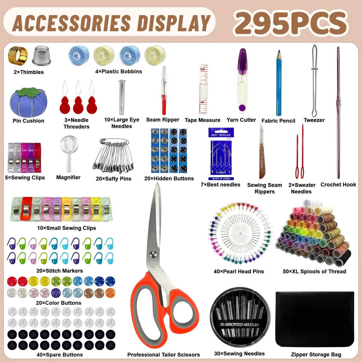 Nähset für Erwachsene, 50 Farbe Faden Kit, 295PCS Professionelle Nähbarungen, Enthält Faden, Ergonomische Schere, Nadeln und mehr, Mini Nähset für Anfänger, Reisen, Zuhause, Schule und DIY Geschenk