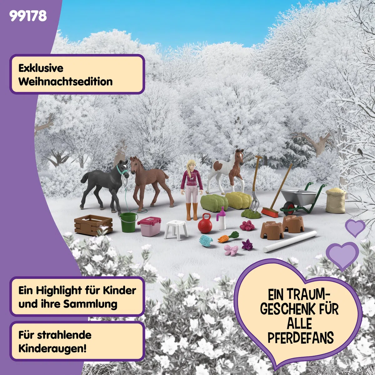 schleich Horse Club | Adventskalender Horse Club 2025 – Weihnachtswunder Fohlenaufzucht 99178 | mit beweglicher Figur Sofia, 3 Pferdefiguren & Zubehör | Geschenkidee für Kinder ab 5 Jahren | 34 Teile