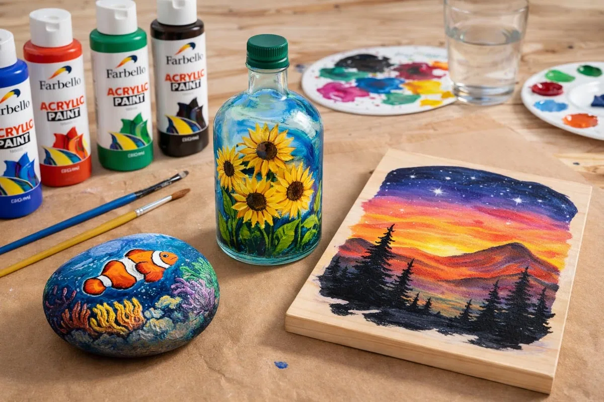 Acrylfarben Set 12x100 ml – Hochpigmentierte Acrylfarbe, Wasserbasiert & Wasserfest – Große Künstlerfarben für Leinwand, Holz, Stoff & Stein (12 Farben)