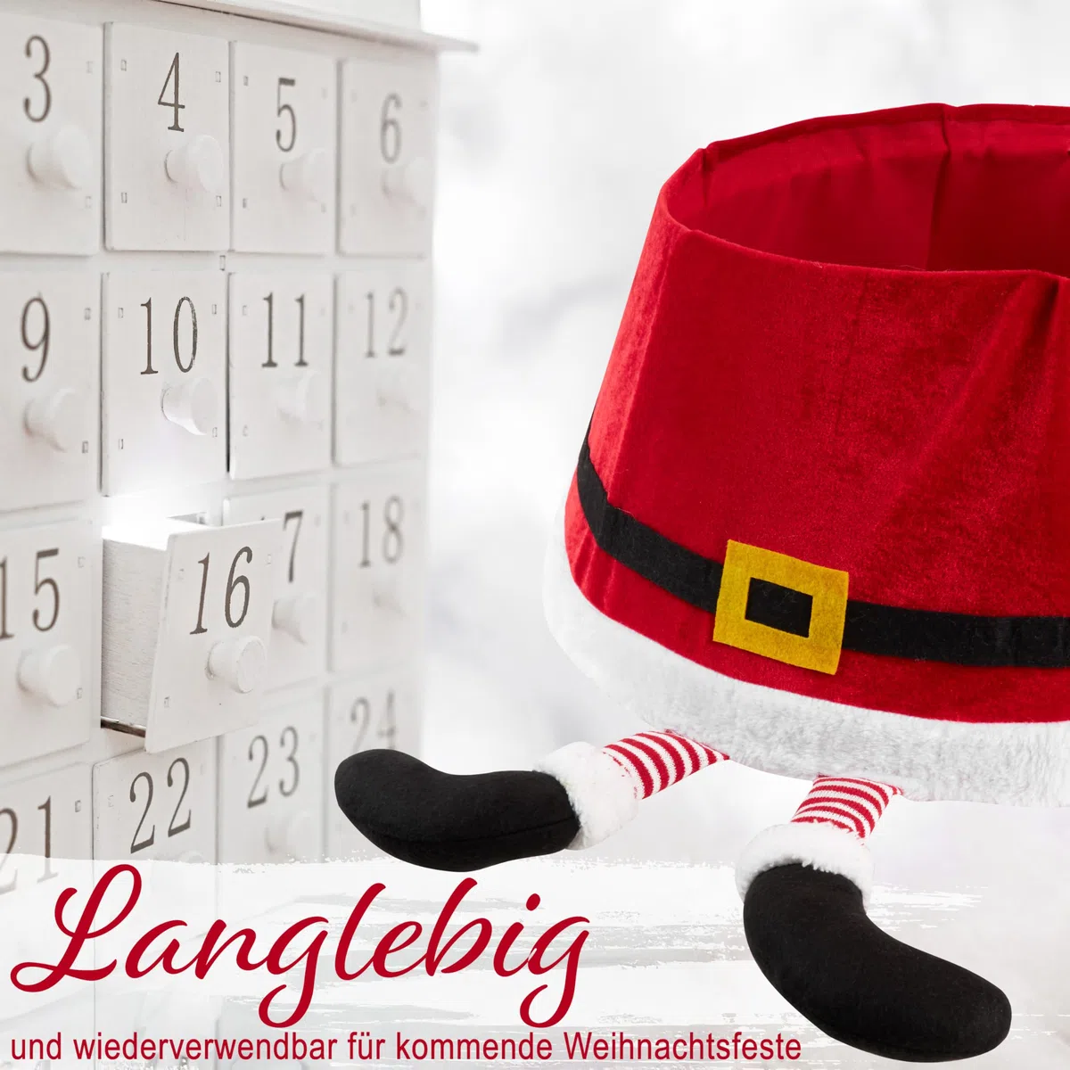 DECO EXPRESS Weihnachtsbaumständer Abdeckung, 42x24cm Weihnachtsbaum Rock, Stilvoll Weihnachtsdeko Innen In Weihnachtsmann Frohe Weihnachten Design (Rot Santa, Höhe 42 cm/Basis 56 cm)