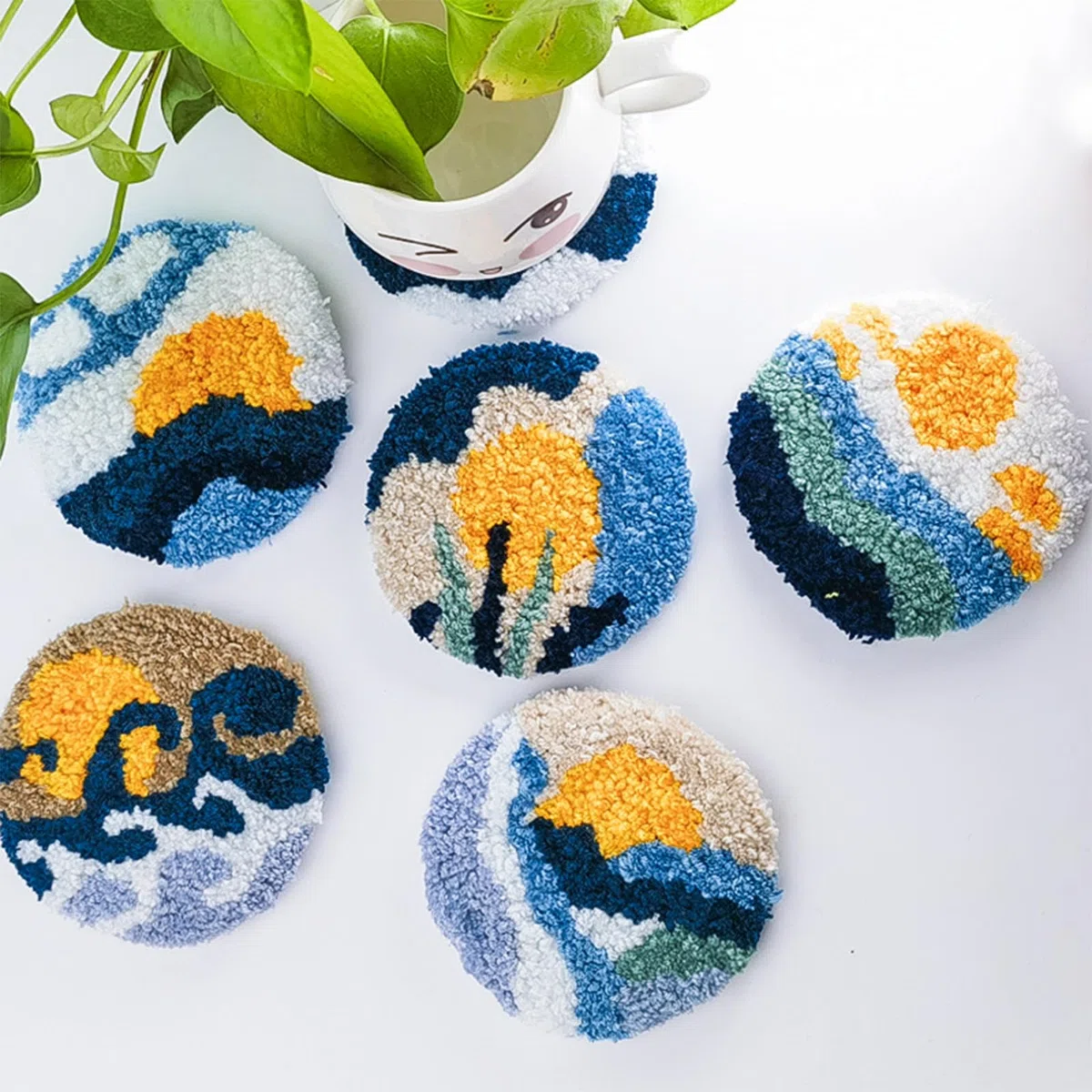 Allazone Needle Punch Handwerk Stickerei Kit, Punch Needle Untersetzer Kit, Easy Embroidery für Anfänger Coaster Kunst und Handwerk Needle Coaster, Berge und Flüsse