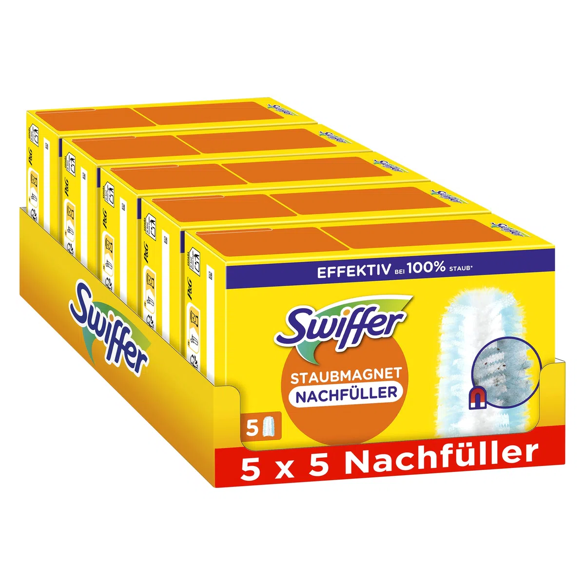 Swiffer Staubmagnet Nachfüllpackung, 25 Tücher (5×5), Fängt Und Schließt 3-mal Mehr Staub Und Haare Ein Als Herkömmliche Staubwedel