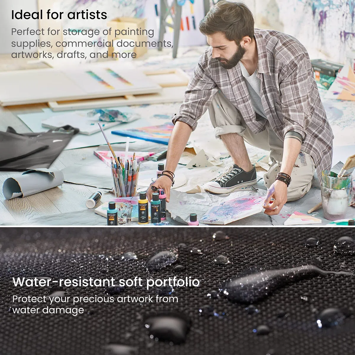 ARTEZA Kunst Transporttasche, 60.96 x 91.44 cm, Soft, Schwarz, Große Portfolio Kunst Tasche für die Aufbewahrung von Kunstwerken