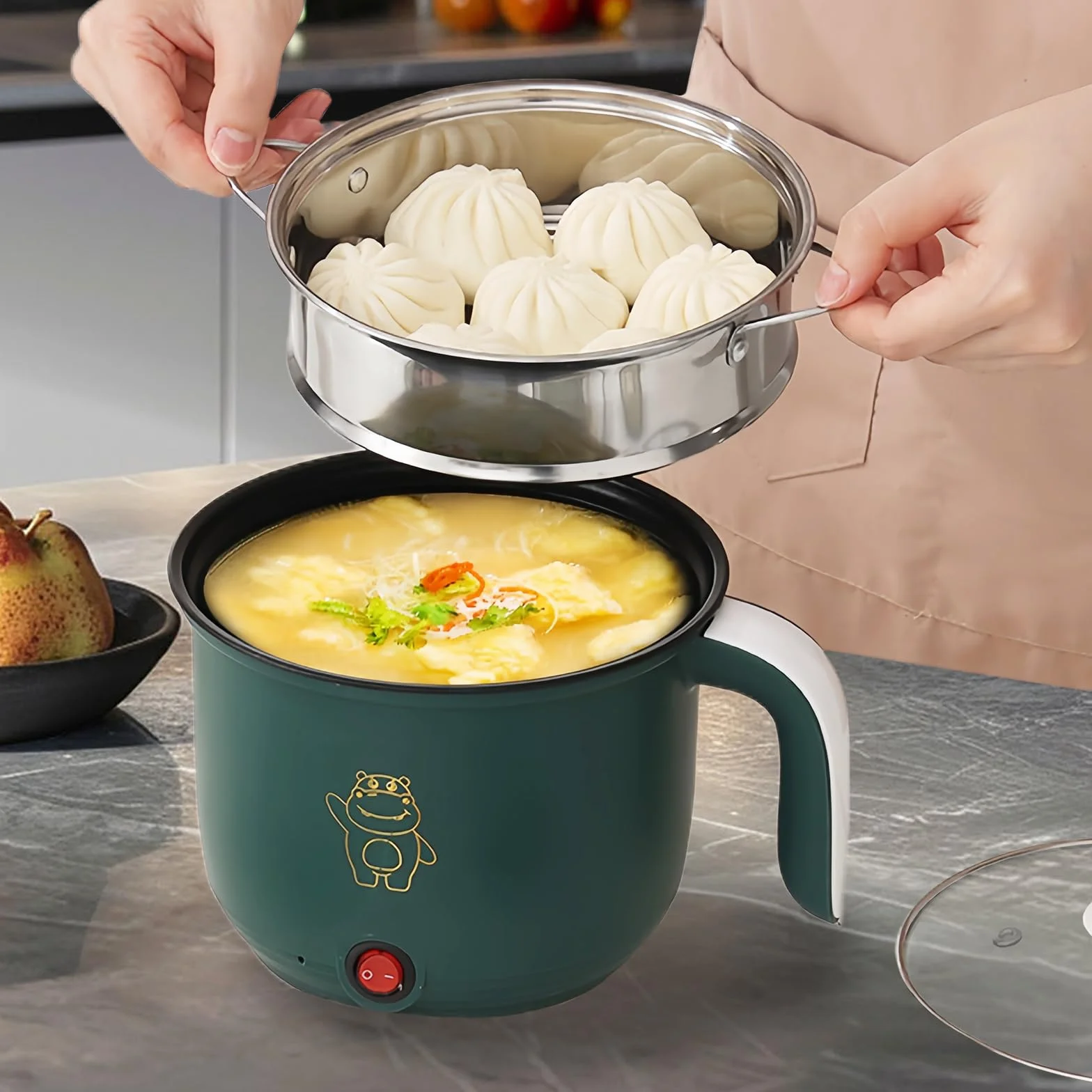 Elektrischer Hot Pot Mit Dampfgarer, Elektrische Hot Pot 1.5l, Tragbare Mini Antihaft Multikocher, Schneller Ramen Kocher, Tragbare Antihaft Topf Für Zuhause, Büro, Schlafsaal