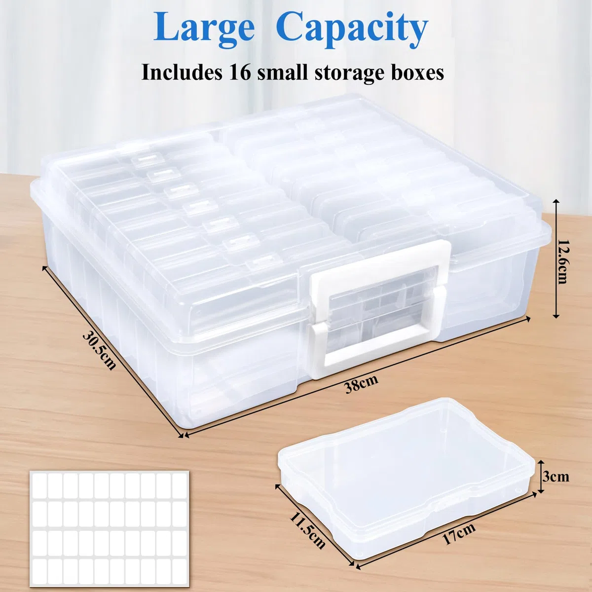 Fotoaufbewahrungsbox,16 Pcs Foto Organizer Kunststoff,Fotoboxen zur Aufbewahrung für Transparent mit Aufklebern,Foto Aufbewahrungsbehälter für Saatgut Handwerk Karten,Bürobedarf,Stempel