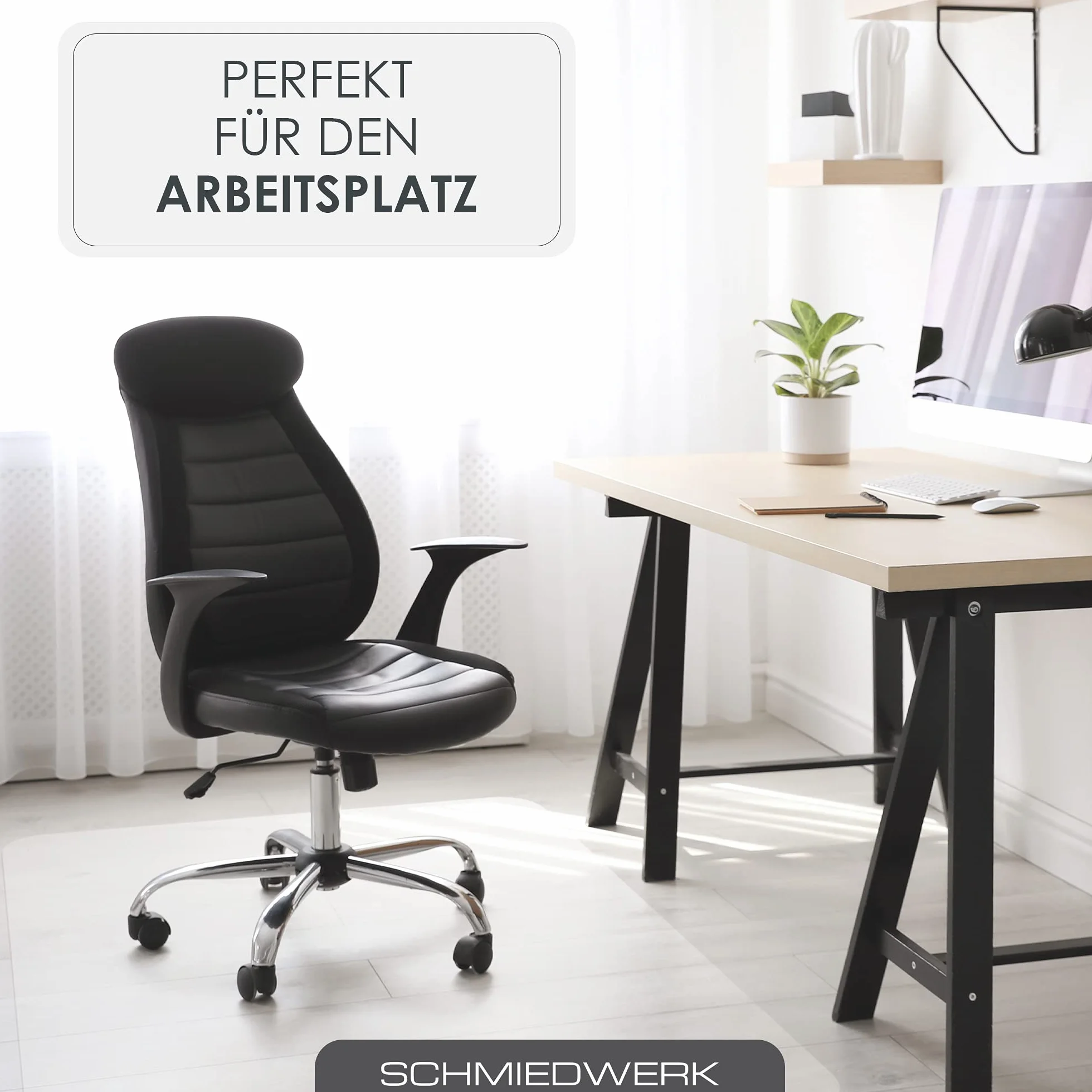 SCHMIEDWERK Bürostuhl Unterlage versch. Größen - Bodenschutzmatte für Schreibtischstuhl Antirutsch in milchweiß | Made in Germany (90x120cm)