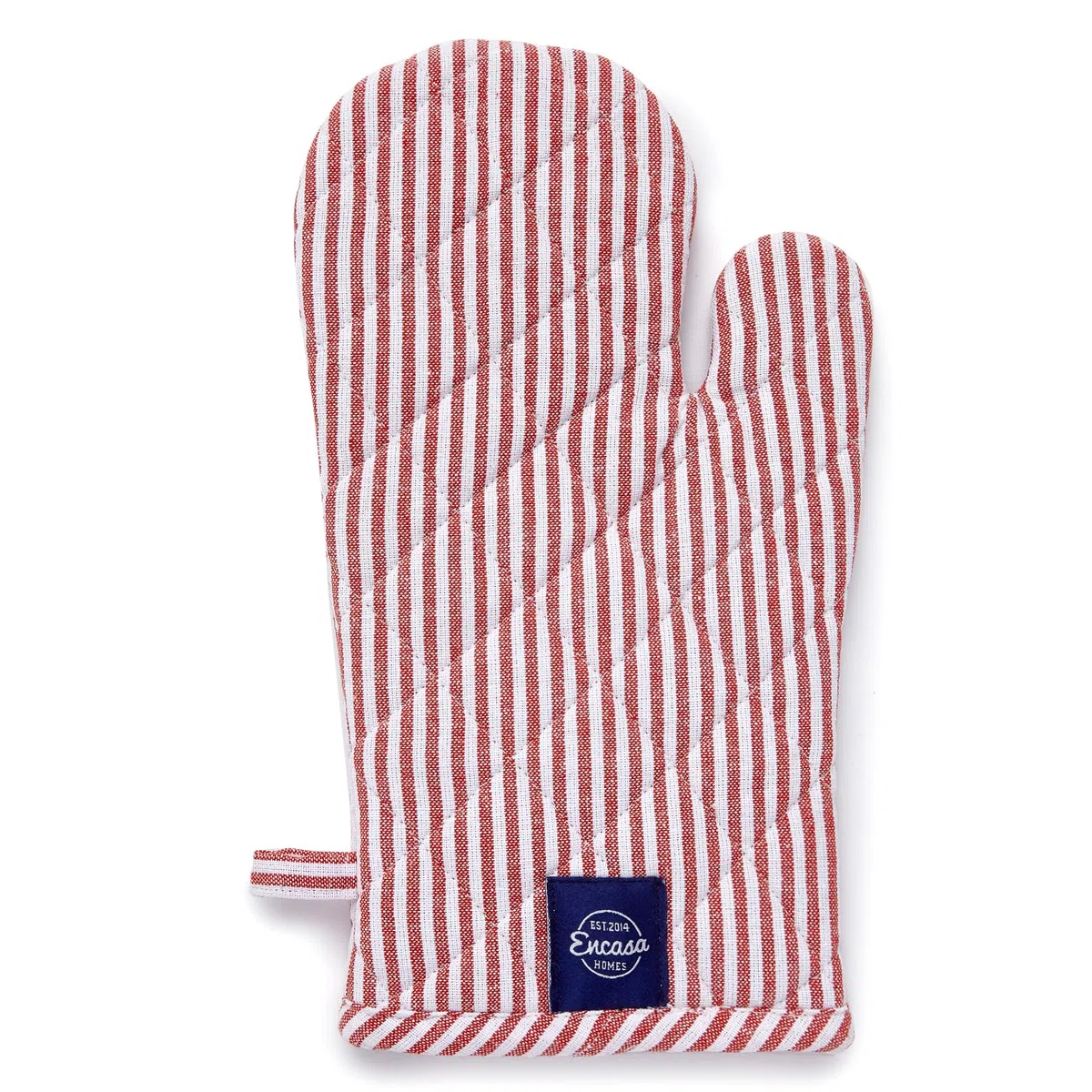 Encasa XO Long 18x30 cm Oven Microwave Hand Gloves Mitts (2 pc Set) for Kitchen Cooking & Baking - Heat Resistant, Thick & Safe, Protection of Hands from Hot Utensils, Grill - Ticking Red