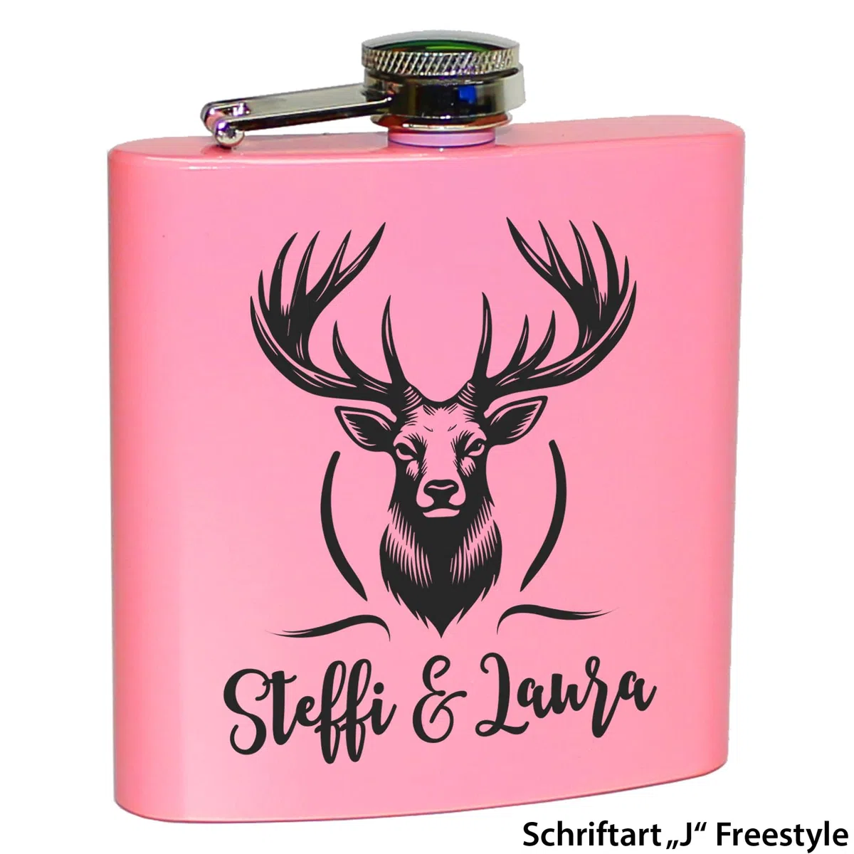 Jägerin Geschenk Rosa Flachmann Hirsch mit Gravur Flachmann Frauen Geschenkidee Bergsteigerin Pink