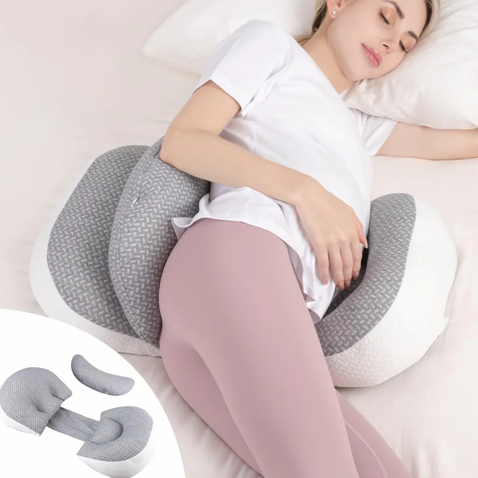 Chilling Home Schwangerschaftskissen zum Schlafen, Seitenschläferkissen für den Bauch, Verstellbares und Tragbares Körperkissen für Frauen und Seitenschläfer mit Atmungsaktivem Bezug (Grau)