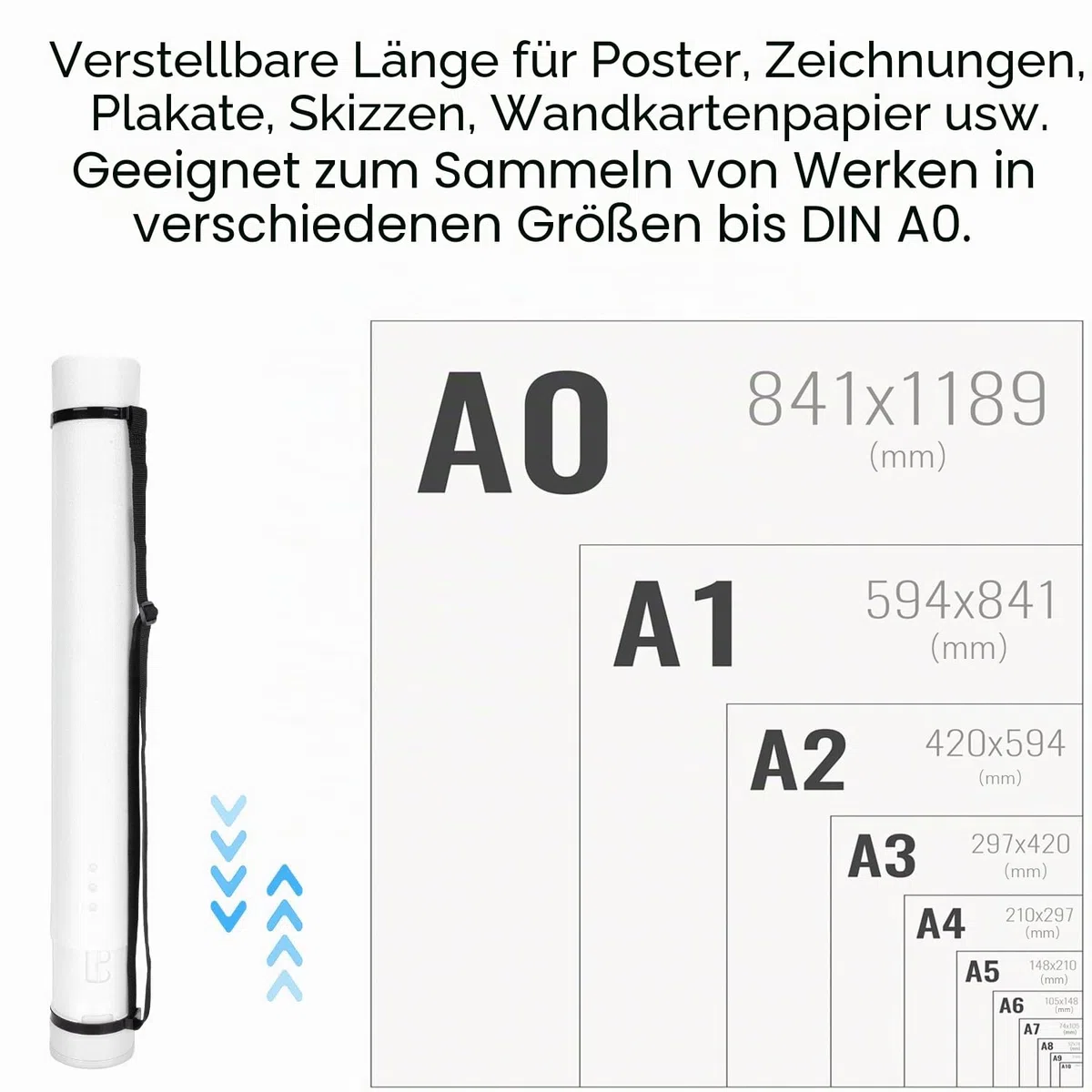 Poster Rohr Zeichnung Rohr Poster Dokumente Lagerung Rohr PE Material Ausziehbar Verdickt Transportrohr für Blaupausen 25 Zoll bis 42 Zoll mit Schultergurt für Kunstwerke, Blaupausen(Schwarz)