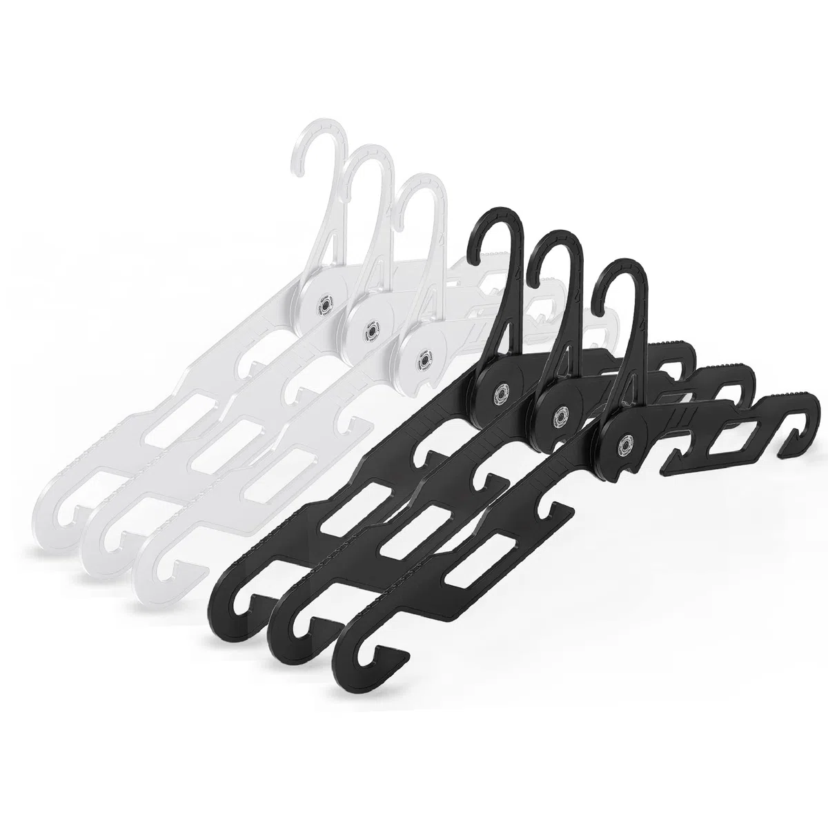 Premium Reisebügel Tragbare Klapp Kleiderbügel Super Bearing Collapsible Hanger Faltbare Kleidertrockner für Reisen, drinnen und draußen 6 Pack (3 Schwarz + 3 Weiß)