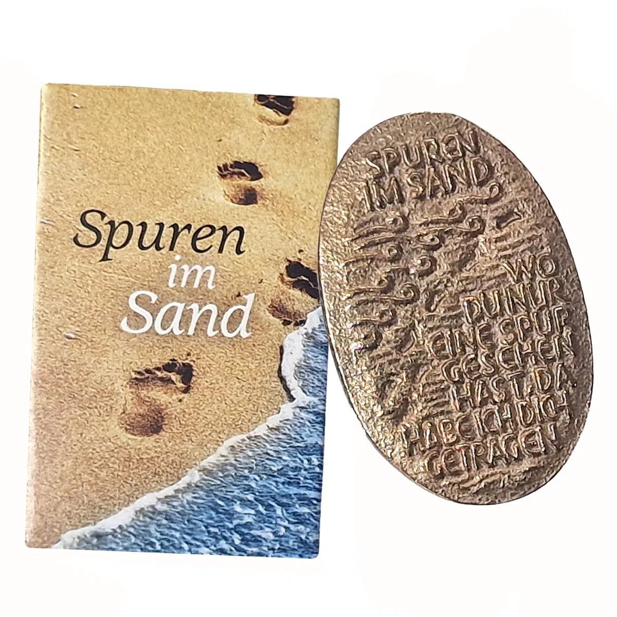 Herzmensch Handschmeichler Spuren im Sand - Massive Bronze, Gold 3,3 x 5,1 cm - Kleiner Glückstaler für Trauer, Krankheit und Genesung für alle Anlässe