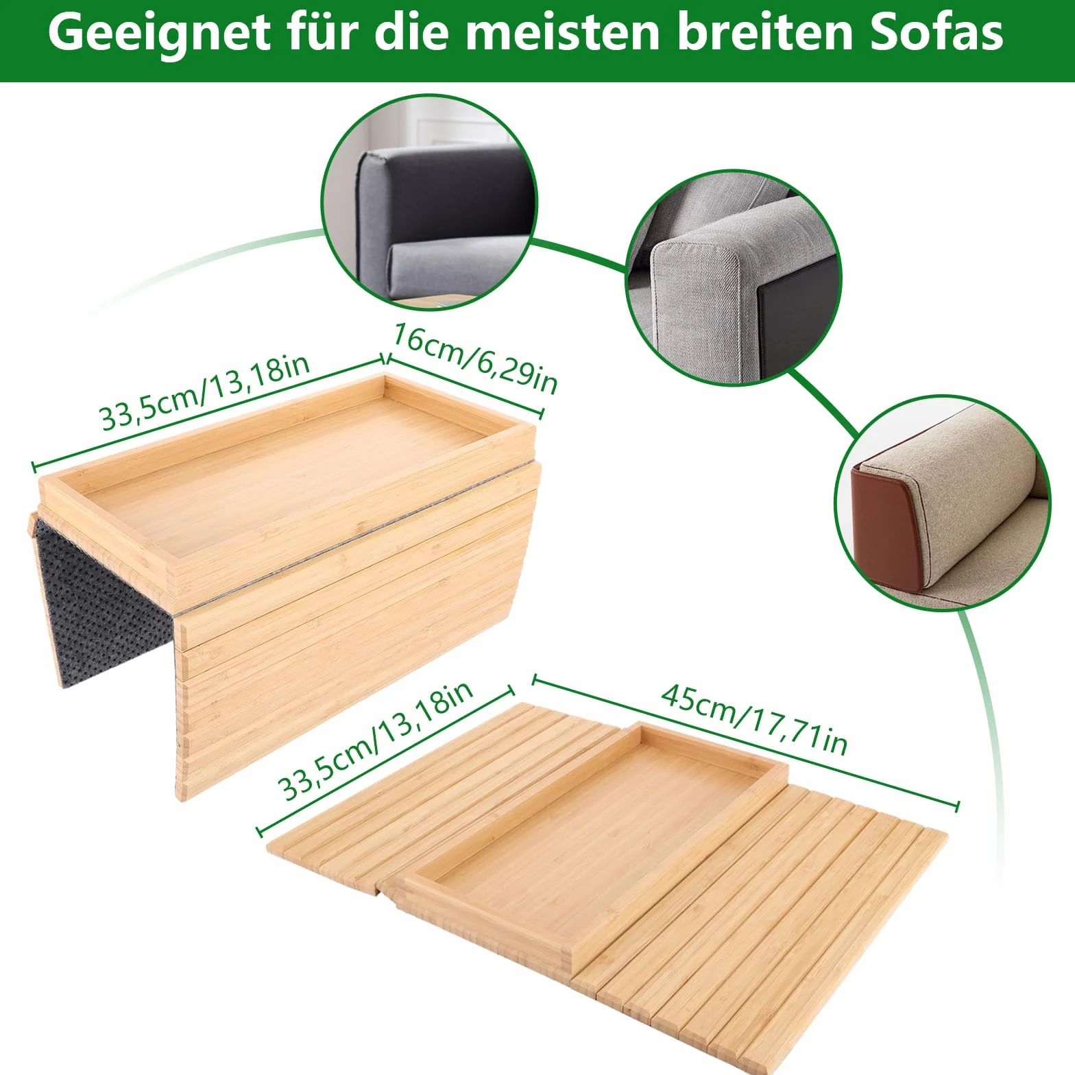 Sofatablett Armlehne aus Bambus Flexibles Couch Tablett Bambus Getränkehalter Faltbar Couchablage für Snacks, Handy, Steuerung, Tassen