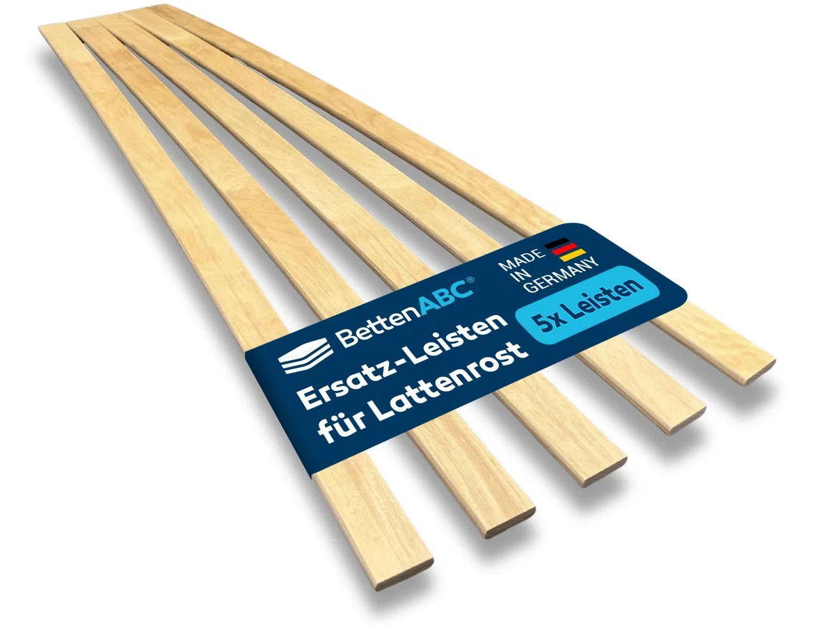 Betten-ABC – Ersatz Federholzleisten – 5er Set – Länge für 90 cm (880 mm) – Breite 34 mm – für viele gängige Lattenroste geeignet – Farbe Natur - hergestellt aus Schichtholz in Deutschland