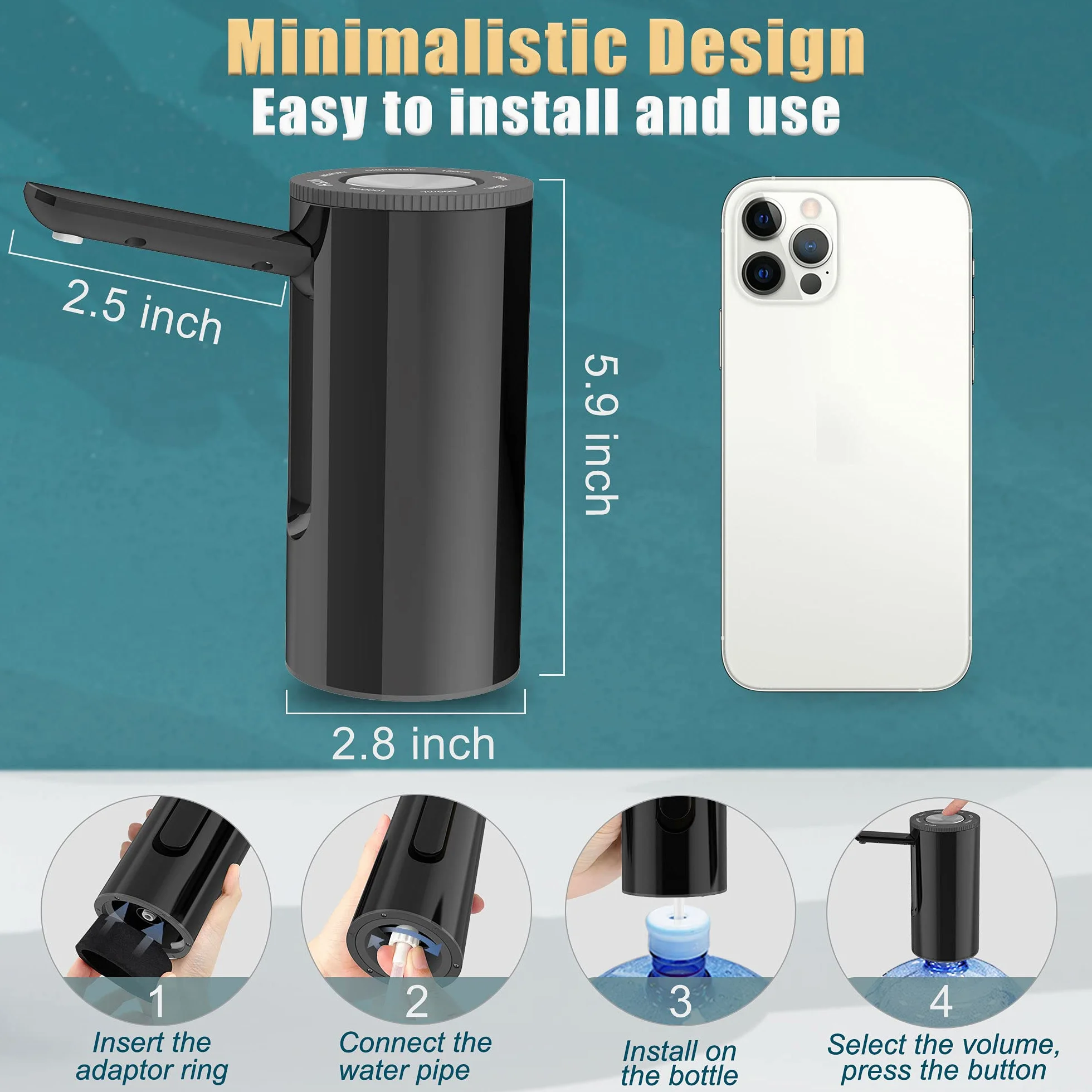 YISH Wasserspender Pumpe Wasserpumpe 5Gallonen Wasserflasche: Elektrischer Wasserspender Wiederaufladbarer USB Wasserflasche Pumpe Tragbarer Faltbar Trinkwasserpumpe für Home Office Küchen Camping