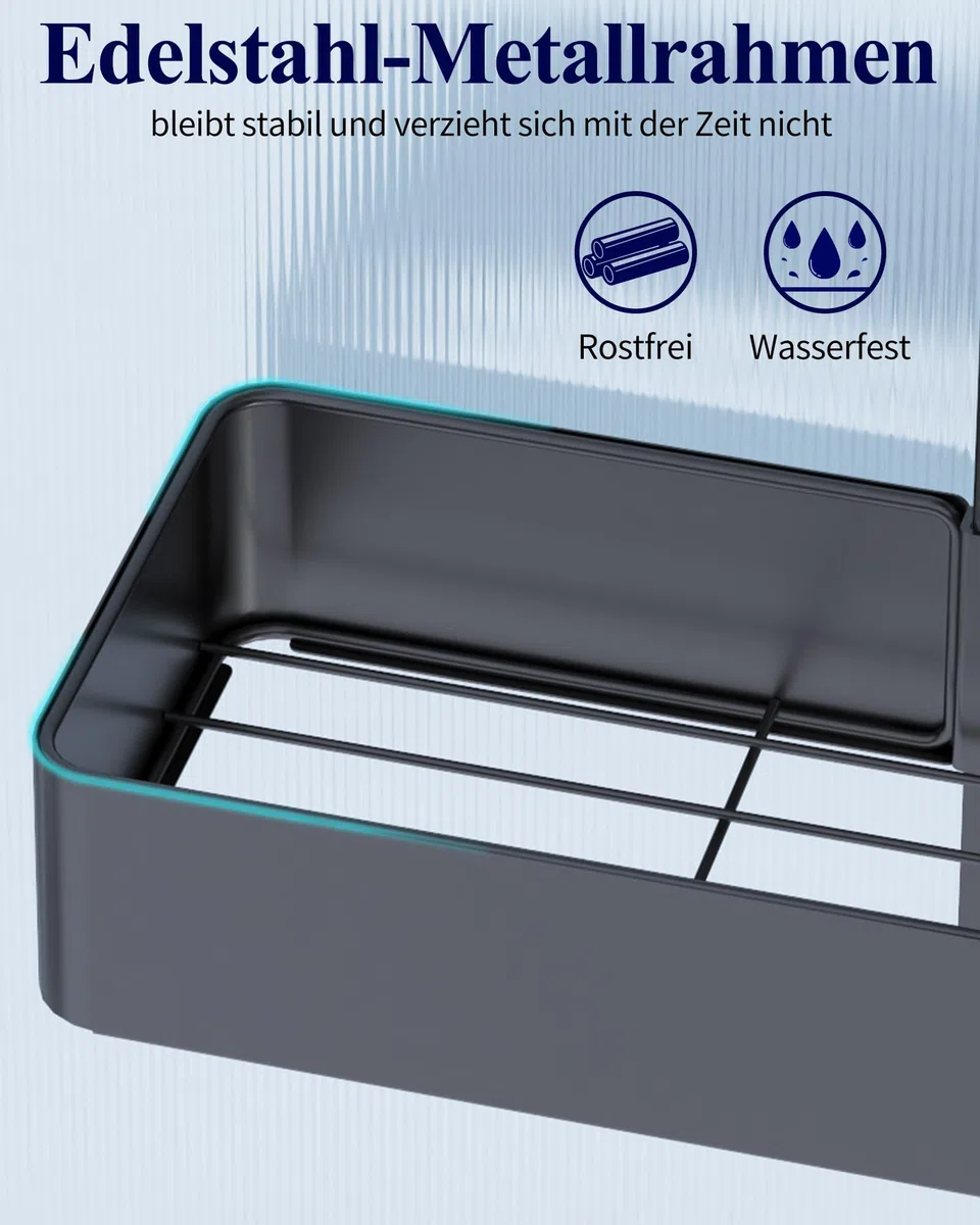 Kitsure Duschregal ohne Bohren - 2-stöckiges Duschablage, rostfrei & vielseitig Duschablage ohne Bohren, praktisches Duschregal für Shampoo, Handtuch & Abzieher, 29,1 x 11,2 x 5,1cm, Schwarz