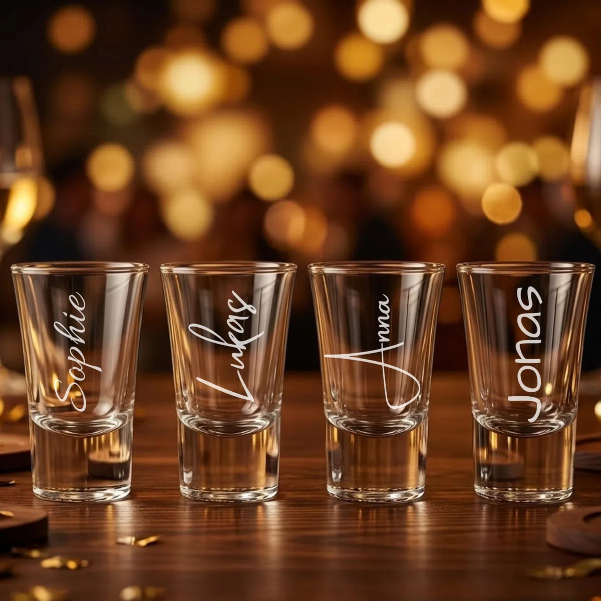 Schnapsglas mit Namen graviert – Lasergravur personalisiert – 4 Schriftarten – Geschenk Geburtstag JGA Hochzeit – Schnapsglas mit Gravur – Handmade in Germany (6er Set)