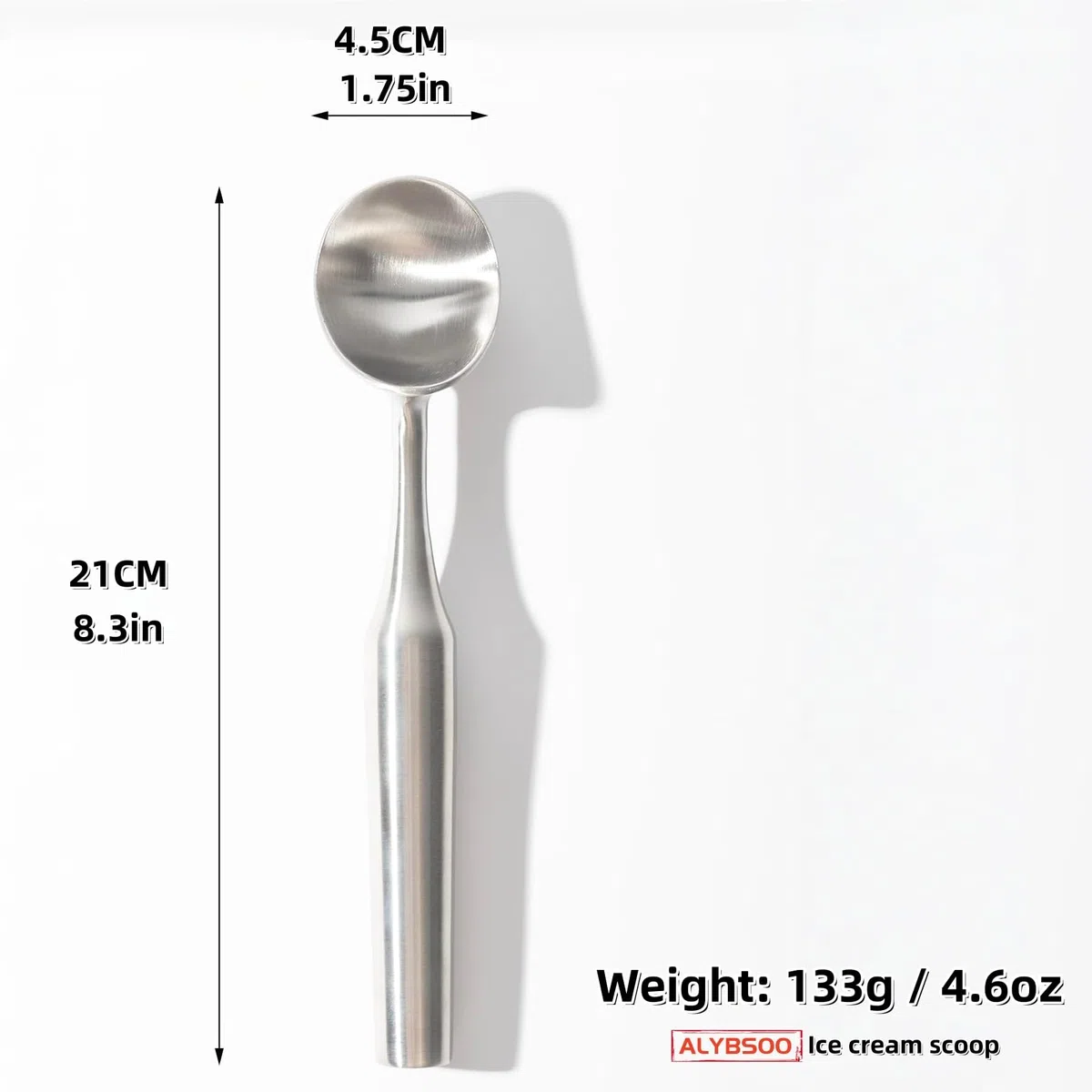 Eisportionierer aus Edelstahl, Spülmaschinenfest, Robuster Eislöffel Portionierer, Einteilige Ausführung Eiskugelportionierer, Ergonomischer Komfortgriff (1, Eisportionierer, silber)