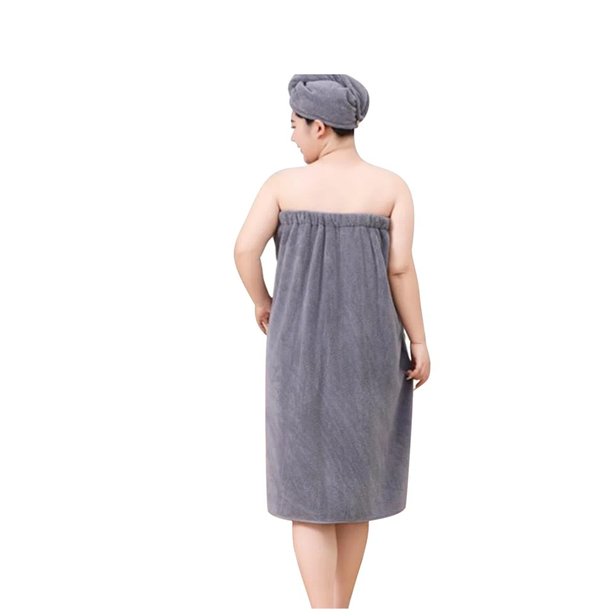 Groß Damen Saunakilt Haartuch Set Saunatuch Duschhaube Damen verstellbar Saunahandtuch Duschtuch Frauen Badetuch mit Druckknöpfen Bademantel für Sauna, Dusche, Strand, Schwimmbad,80x180cm (Grau)