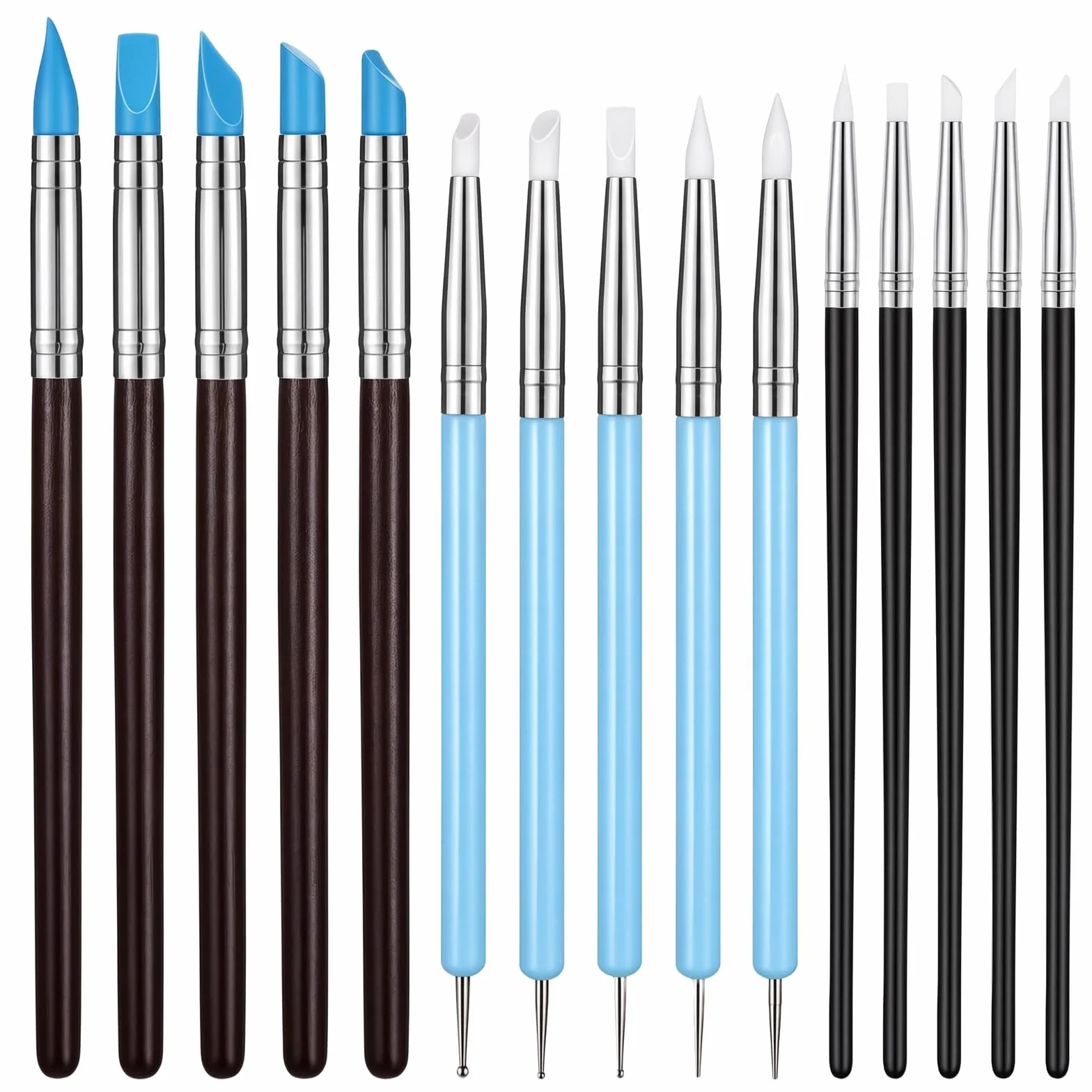 15 Stück Silikonpinsel Malen, Silikon Modellierpinsel Set Malen Nach Zahlen Töpferwerkzeug Dotting Tool Gummipinsel Gel Nägel Silikonstift für DIY Handarbeiten Formen Schnitzen Modellierung