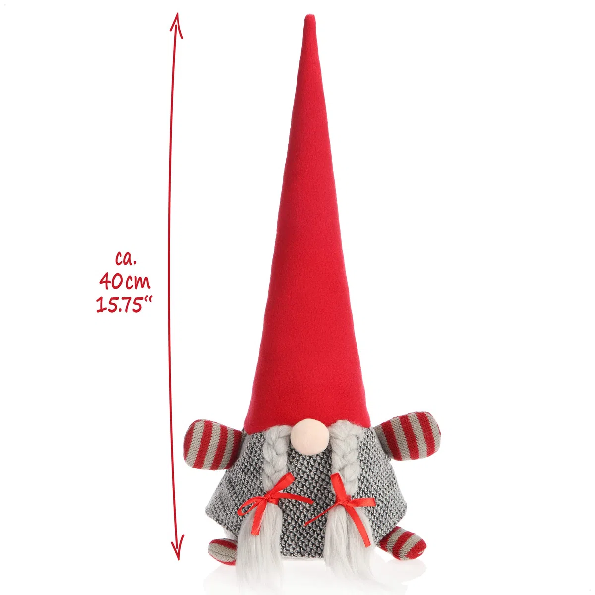 com-four® Wichtel Zwerg mit roter Zipfelmütze 40 cm - 1,4 kg schwerer Türstopper - Weihnachtsdeko Figur im nordischen Design - Kantenhocker, Buchstütze (Wichtel - rote Mütze grauer Zopf)