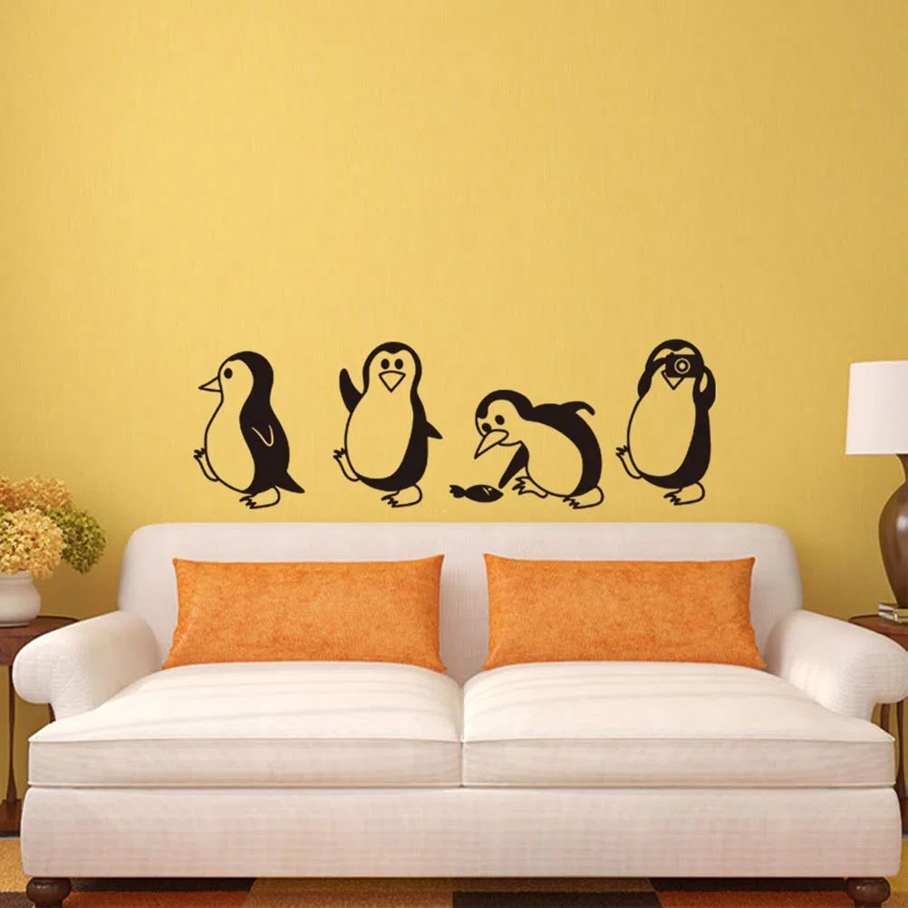 Wandaufkleber Pinguin Niedliche Wandtattoo Kinderzimmer Pinguin Wandaufkleber Kühlschrank Aufkleber Vinyl Wandtattoo für Home Speisesaal, 57x18,5 cm