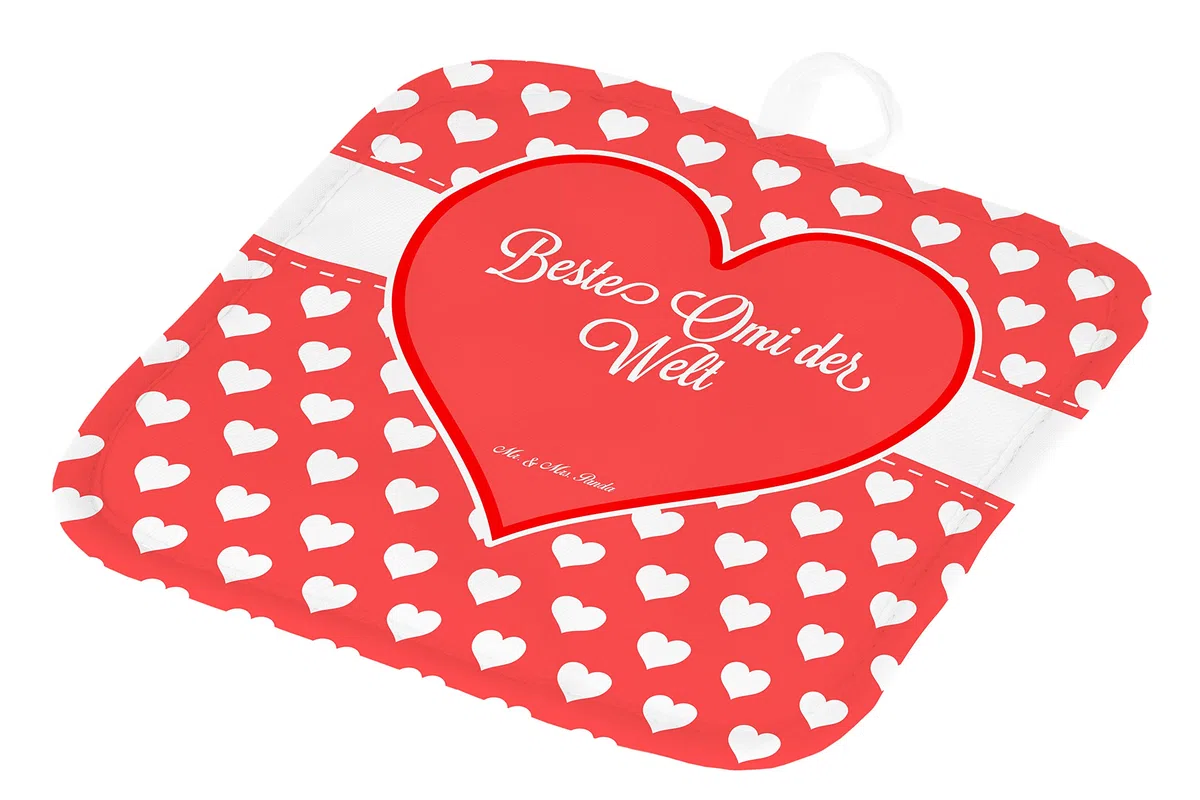 Mr. & Mrs. Panda Topflappen Omi - Geschenk, Herz Liebe Verliebt Dankeschön Geburtstag Bester Beste Bedanken, Topfuntersetzer, Set, Kochlappen, topfhalter, Enkel, Großmama, Ommi, Omi. Großpapa