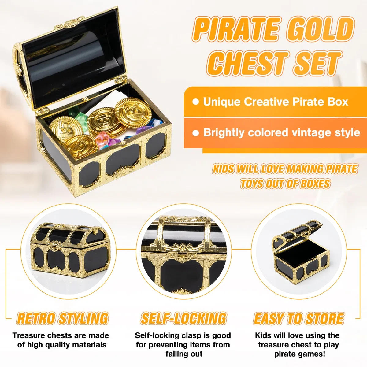 Klein Piraten Schatztruhe Set 12 Stück Mini Schatzkiste,12 Edelsteine für Kinder und 12 Goldmünzen Plastik für Süßigkeiten Spielzeug für Piraten Deko Schatztruhe Kindergeburtstag Piratenparty