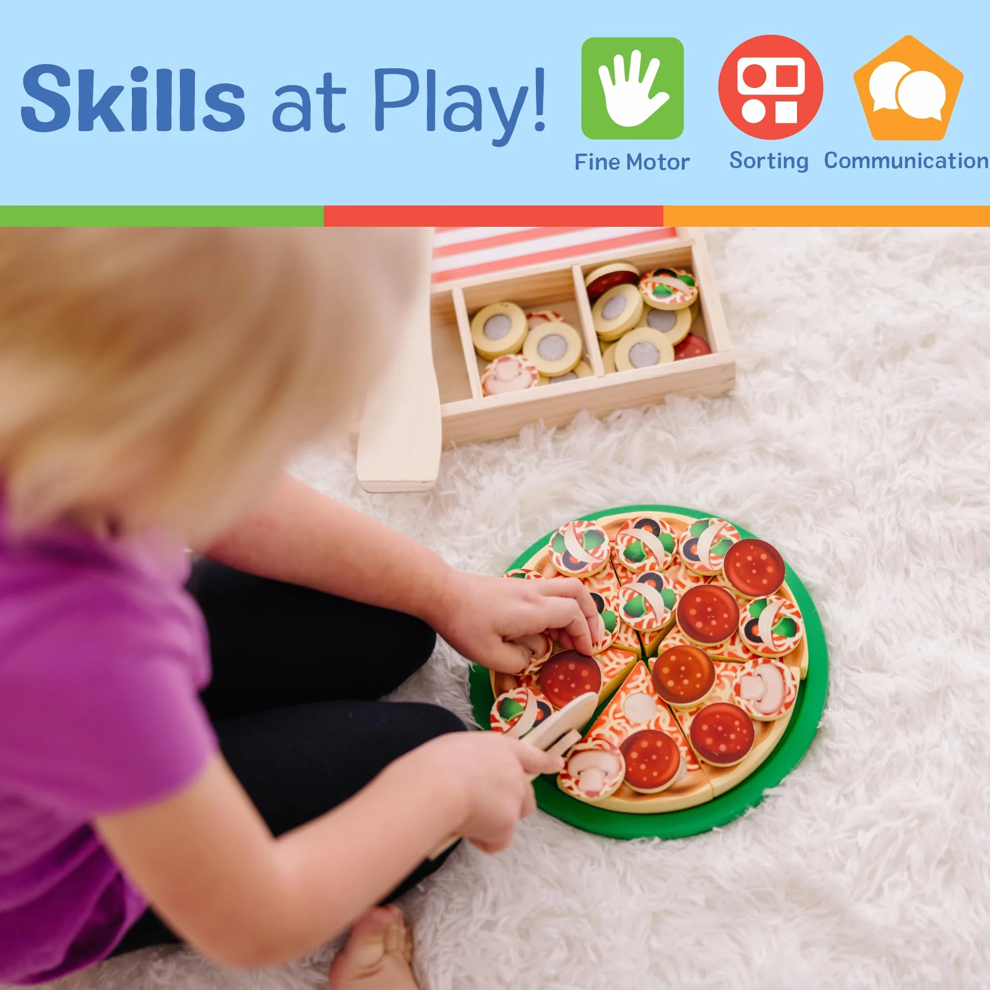 Melissa & Doug - Pizza-Party-Spielset aus Holz, 45-teilig,mit Pizzaschneider, Pizzateller, Holzspatel und Holzbox, Für Kinder ab 3 Jahren