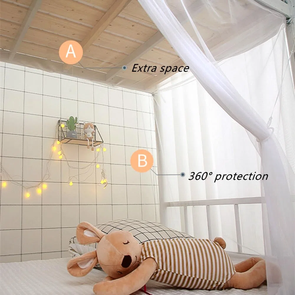 8 Ecke Bett Baldachin Vorhänge für Mädchen Jungen Bett Dekor, Bett Baldachin für Schlafsaal, Hochbett, 1-1.8M Bett oder Outdoor-Camping, Passend für 1.8M Bett/Einzeltür White
