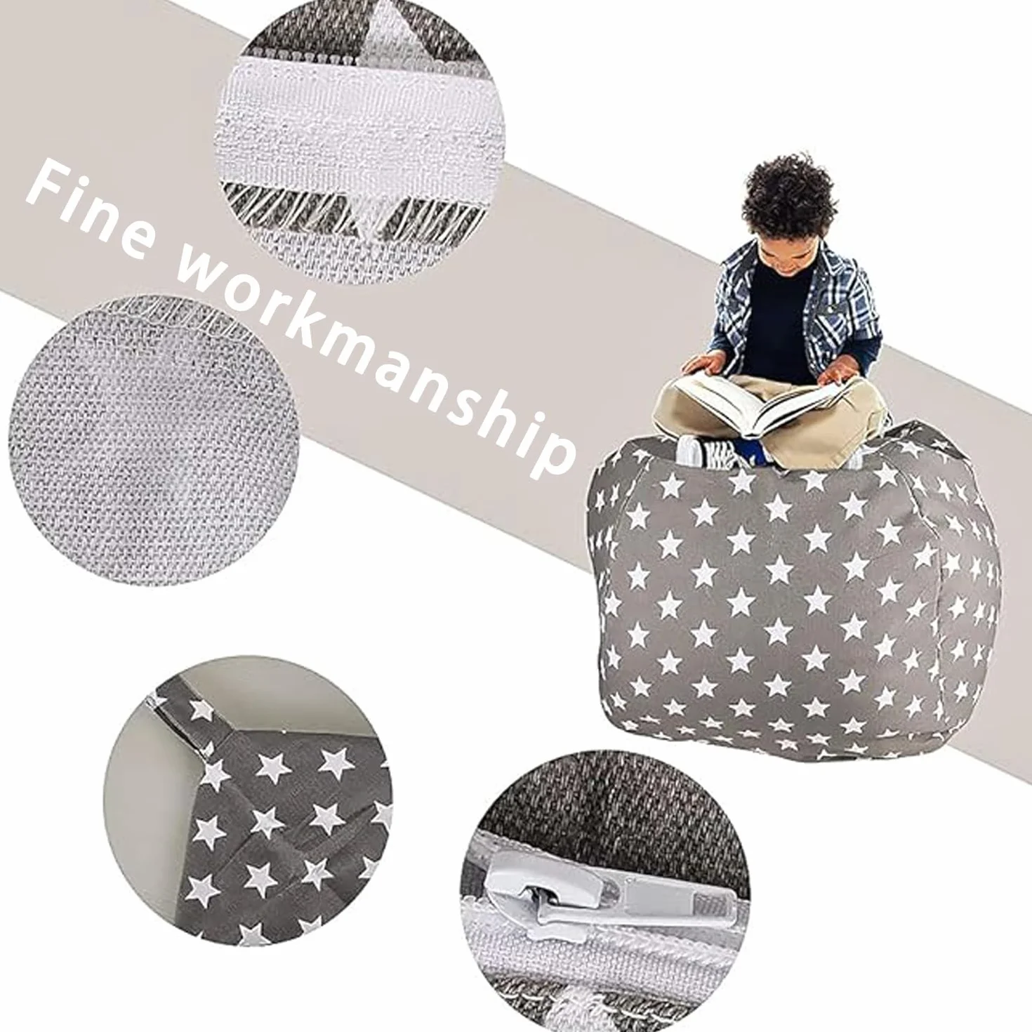 Spielzeug Aufbewharungstasche, Kuscheltier Aufbewahrung Sitzsack, Kinder Sitzsack Sofa, Bean Bag Toy Storage mit Reißverschlus, Beutel Spielzeugaufbewahrung, für Kleidung, Spielzeug (24 zoll)