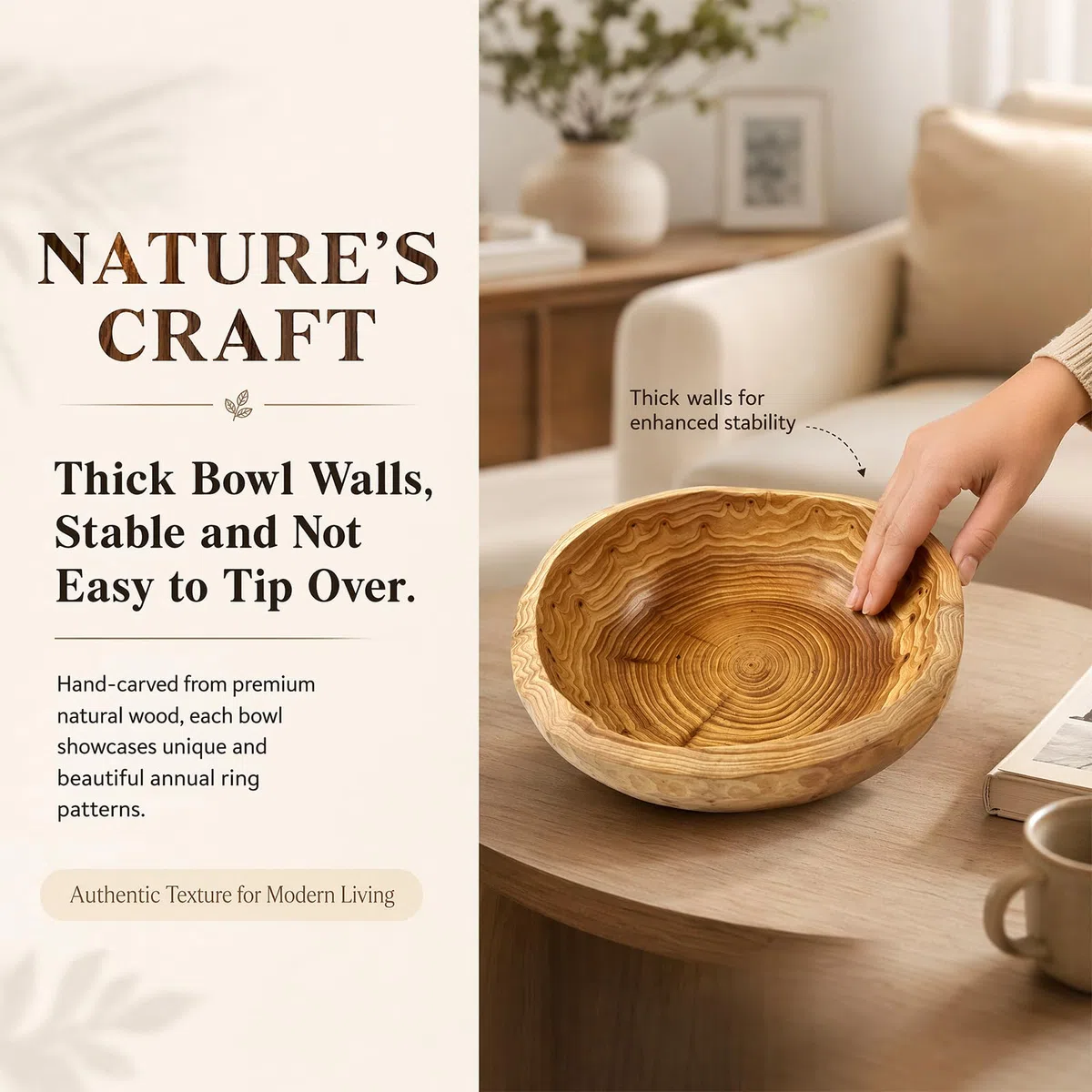 Obstschale aus Natur Holz, Natur Holzschale SalatSchüssel, Handgemachte Dekoschale Unregelmäßige Kreative Obst Servierschüssel Dekoschale für Salate Obst Snack Schlüssel Dekor (15—19cm)