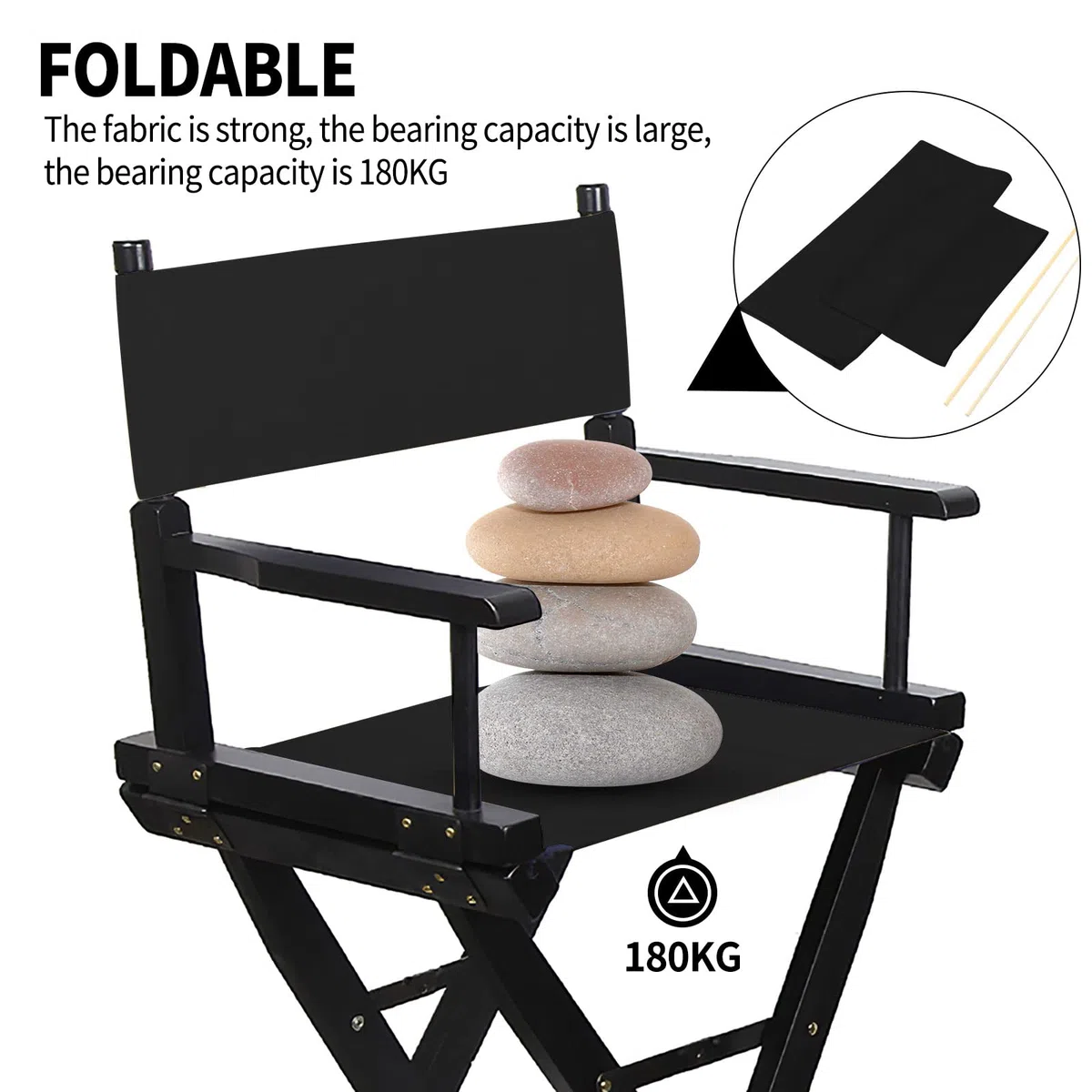 1 Paar Sitzbezüge, Casual Directors Chairs Cover Kit Ersatz Canvas Sitzbezüge Hocker Protector 2 Größe (schwarz)