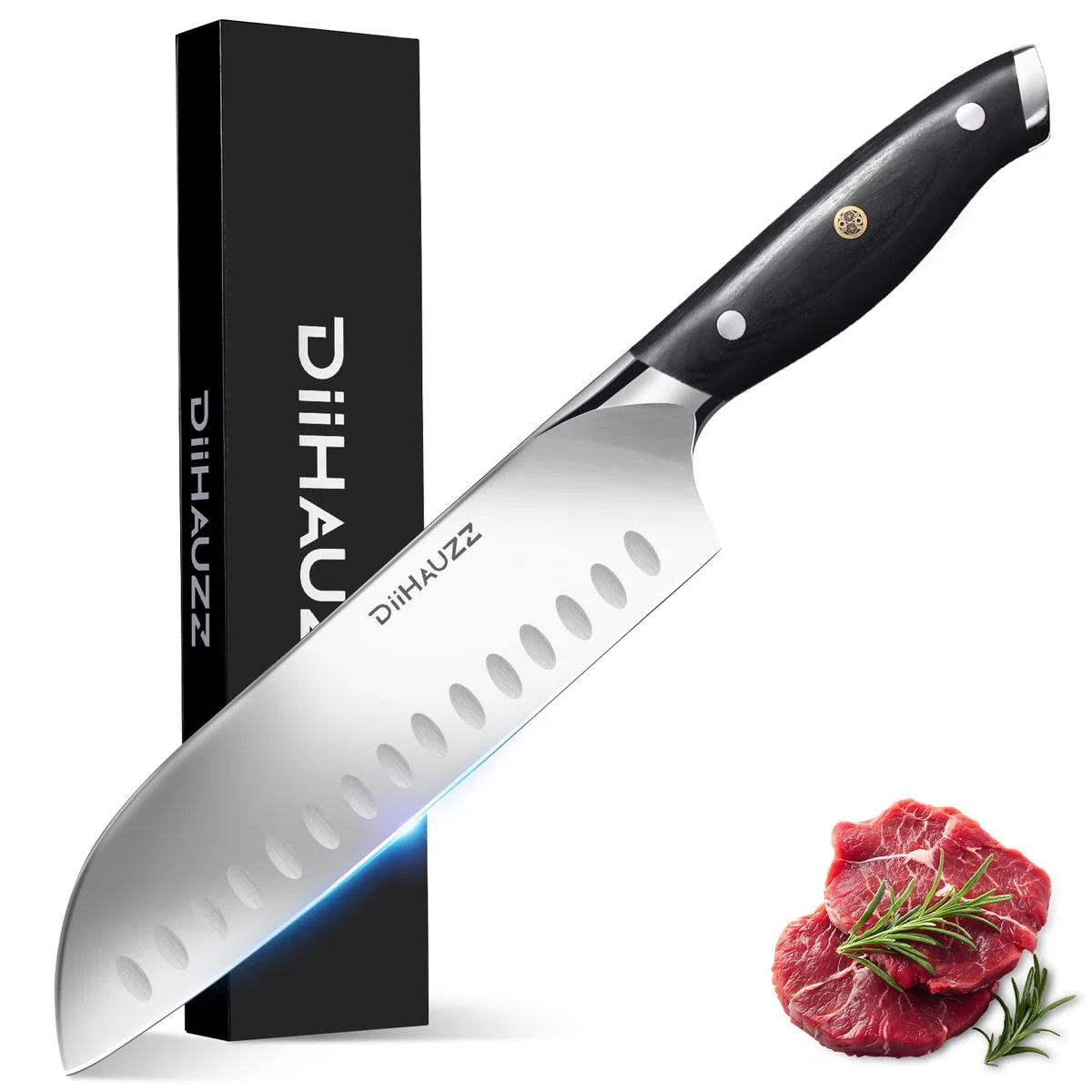 DiiHAUZZ Santokumesser, 18 cm scharfes Messer aus Edelstahl X50CrMoV15, Hochwertiges Küchenmesser mit Ergonomischem Pakkaholzgriff, Profi Kochmesser für Fleisch & Gemüse, Vatertagsgeschenk
