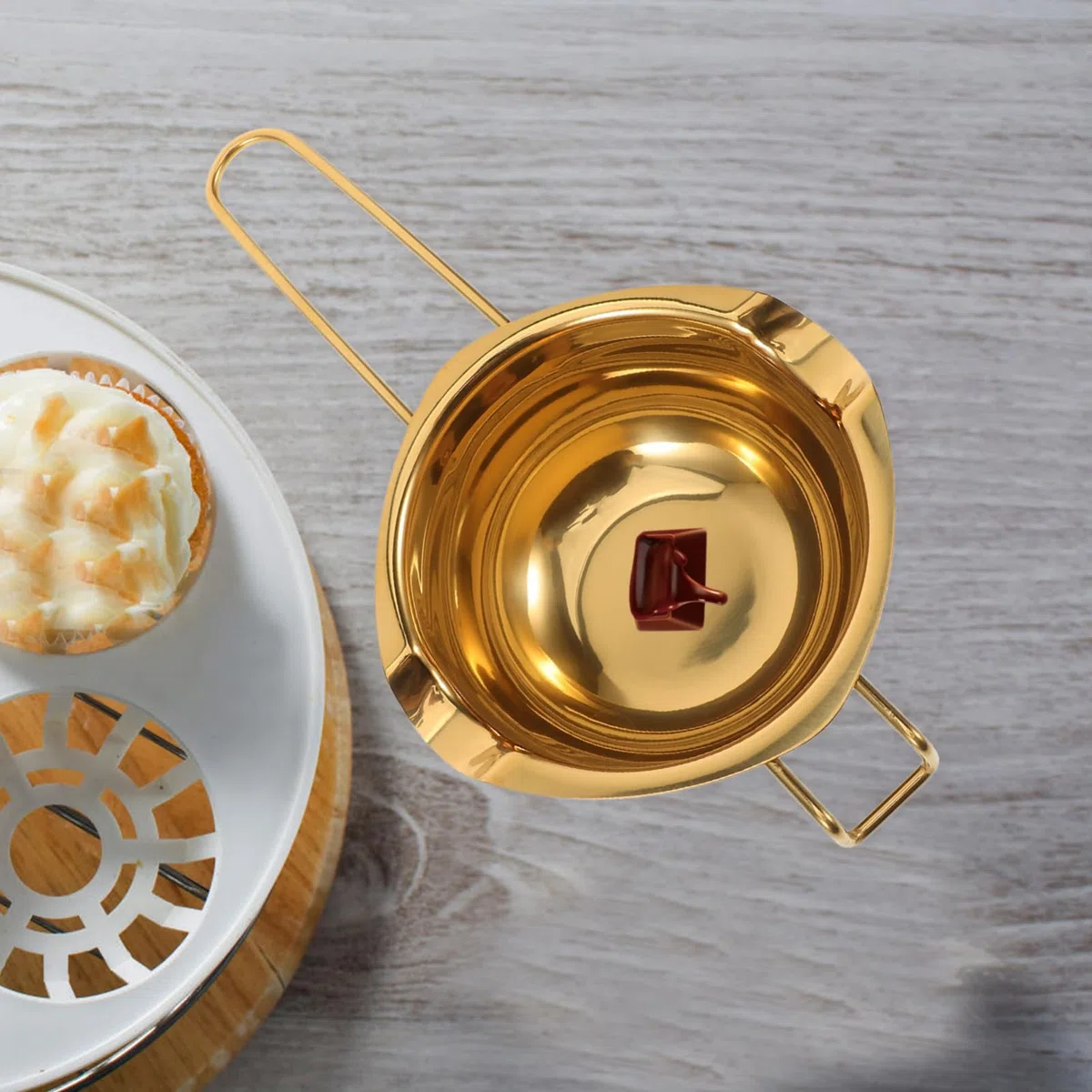 Schokoladenschmelzschale aus Edelstahl 400ml Gold Wasserbad Topf zum Schmelzen von Schokolade und Butter Geeignet für Kleinere Töpfe und Pfannen in Küche
