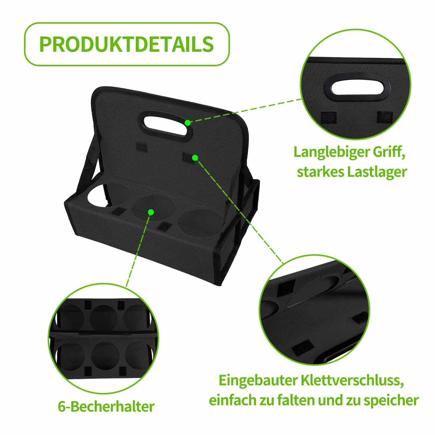 Boczif Tasse Caddy Tragbarer Getränketräger oder Dosen Wiederverwendbar, Becherhalter mit Griff, Tragen Sie Kaffee, Wein, Cocktails, sichert Getränke - für Lieferung und zum Mitnehmen (schwarz)