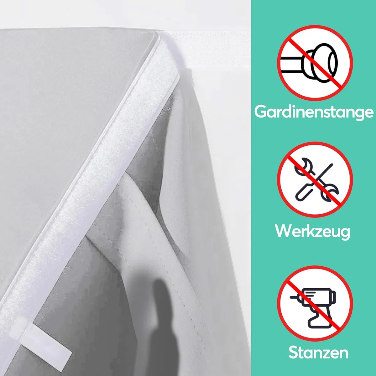 Verdunkelungs Türvorhang 86x173cm, Französische Türvorhänge ohne Bohren zum Kleben mit Haltebändern, Blickdicht für Privatsphäre, Lichtsteuerung ＆Thermische, Hellgrau, 1 Paneel