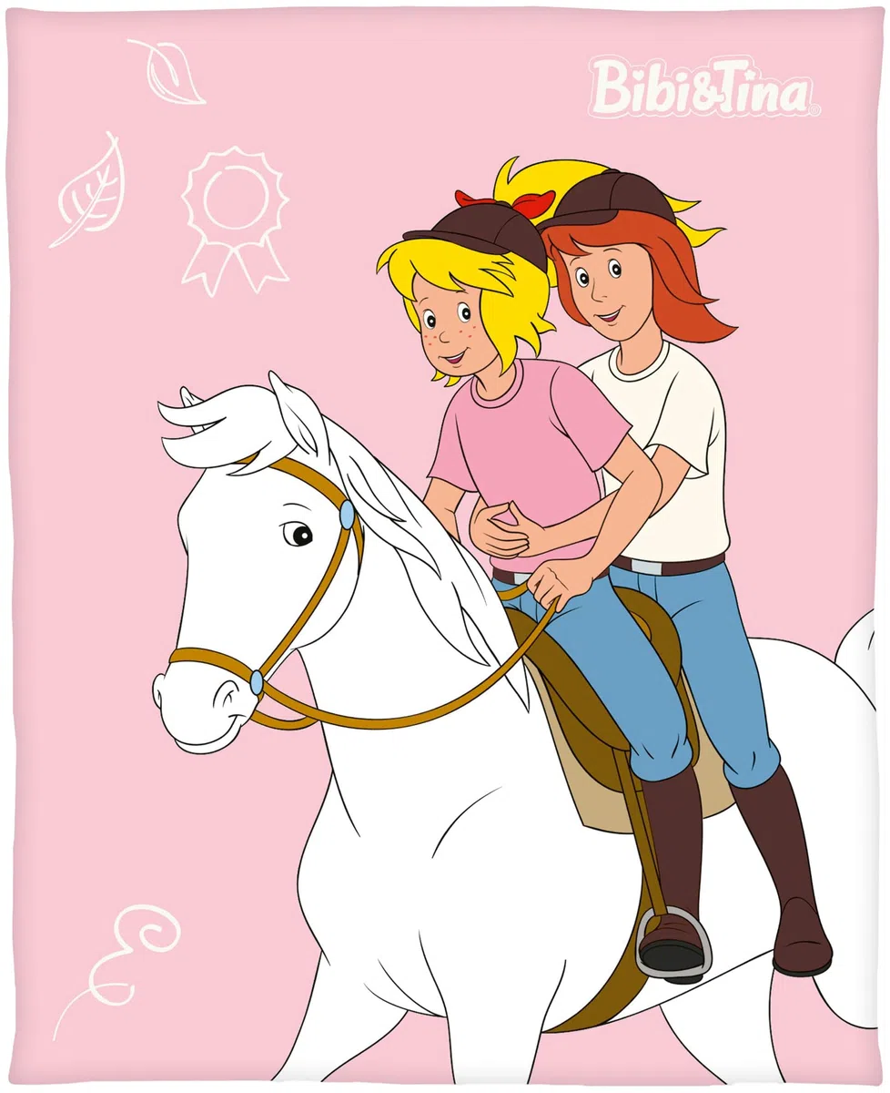 Bibi und Tina Decke - Pferde Rosa - 130 x 160 cm | Fleece-Decke mit Sabrina, Kuscheldecke, Tagesdecke, Flauschdecke | Ideal für Sofa und Bett | Martinshof, Amadeus | Kinderdecke und Geschenkidee