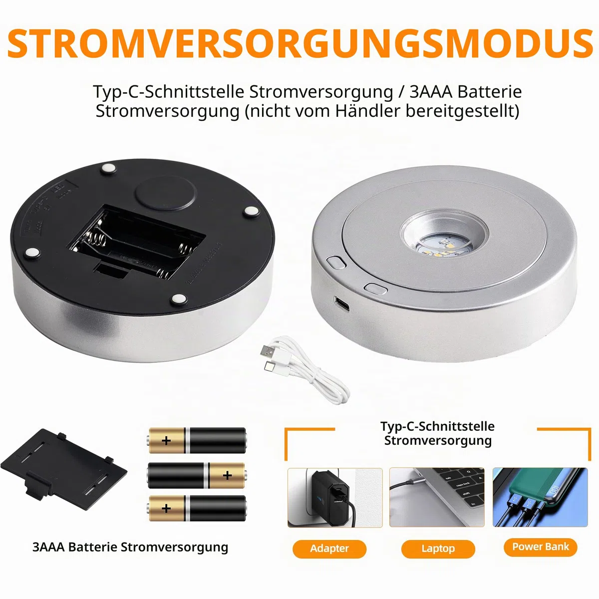 EUSTUMA Rotierender LED-Display-Sockel, buntes Licht, Kristallständer, geeignet für kugelförmige Glaskristall-Kunstwerke, Urlaubsparty-Dekoration. (Silber)