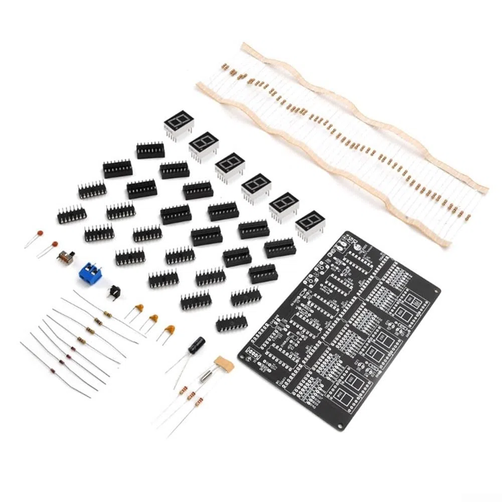 Digitale Uhren, Module, 6 Bits, digitale LED-Elektronikuhr-Kits, PCB-Lötübung, Lernbrett, DC 5–5,5 V Netzteil (Teile + Gehäuse)