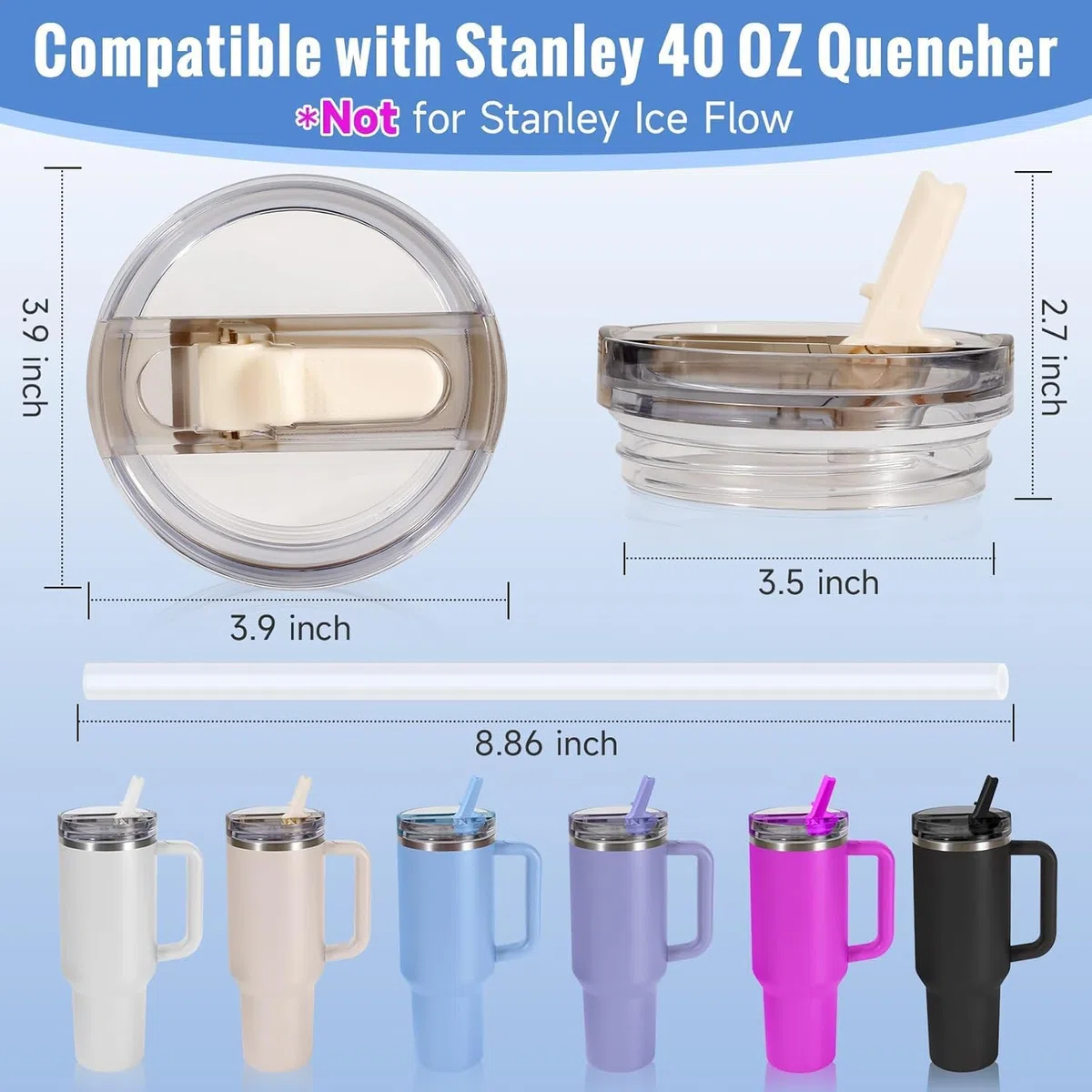 2 Stück Deckel für Stanley Cup 40oz,Auslaufsicherer Deckel Stanley Cup mit 4 Trinkhalmen and 1 Strohhalm Bürste,Auslaufsicherer Ersatzdeckel für Stanley Cup,Ersatzdeckel für Stanley Cup Zubehör