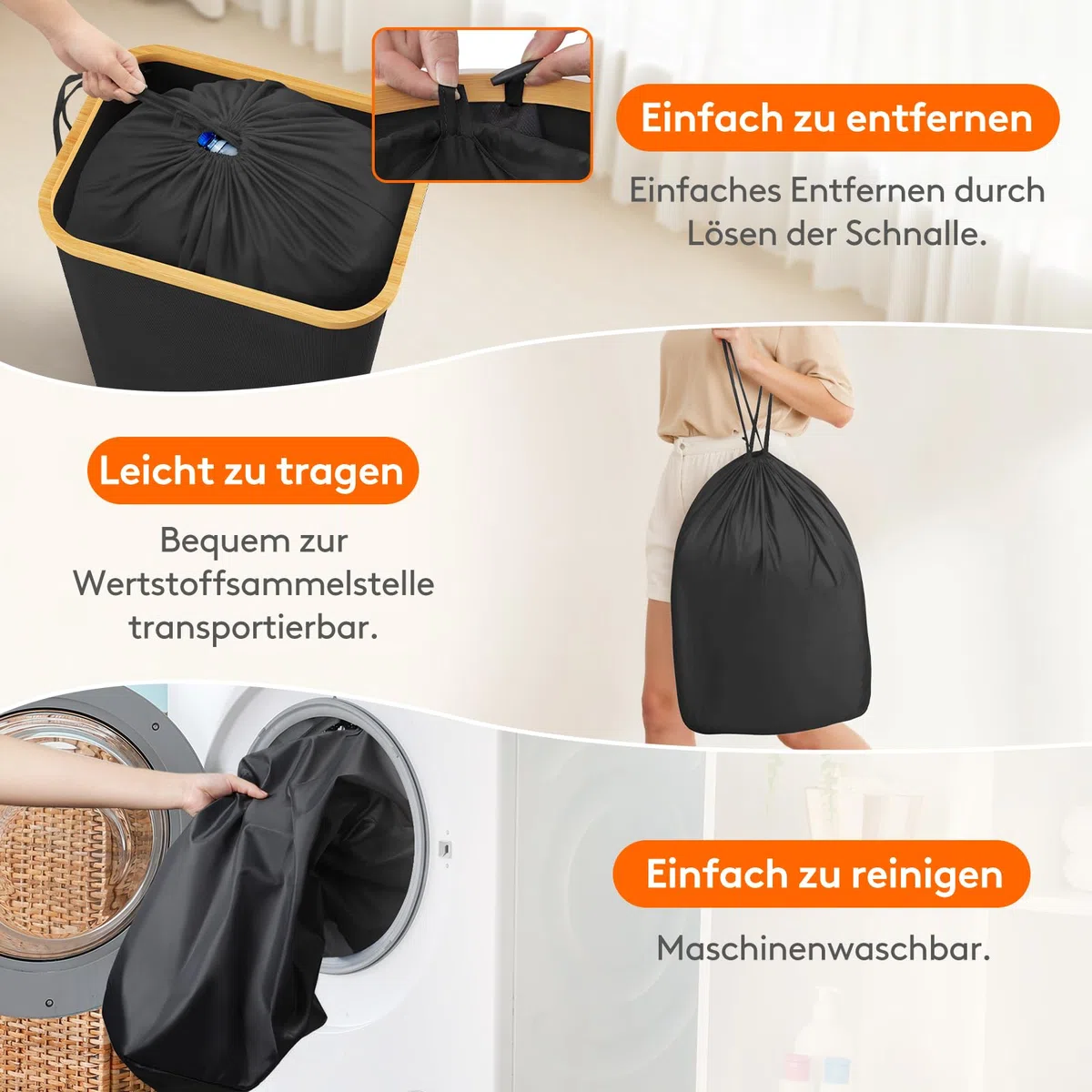 Lifewit Pfandflaschen Sammelbehälter mit Deckel, 105L Bambus Groß Leergut Sammelbehälte, Altglas Aufbewahrung und Pfandflaschen Organizer mit Loch Küche Abstellraum Flaschentasche, Schwarz