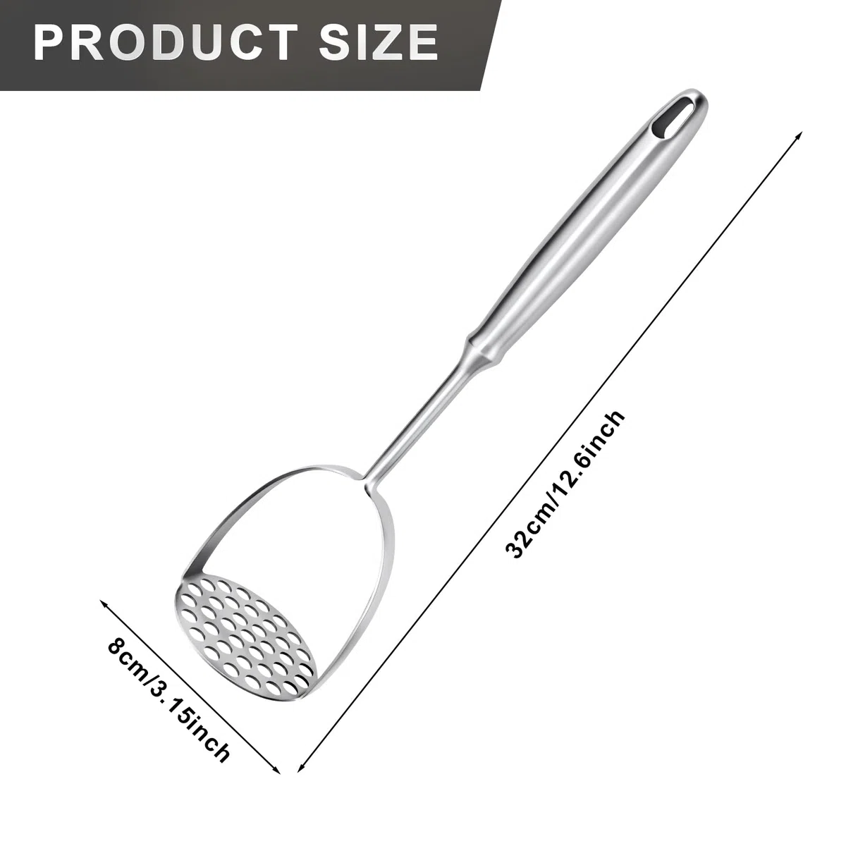 Kartoffelstampfer Edelstahl 32 cm mit Langem Griff,Stampfer Küche,Potato Masher für Spülmaschinenfest, Kartoffelbrei, Gemüse, Früchte