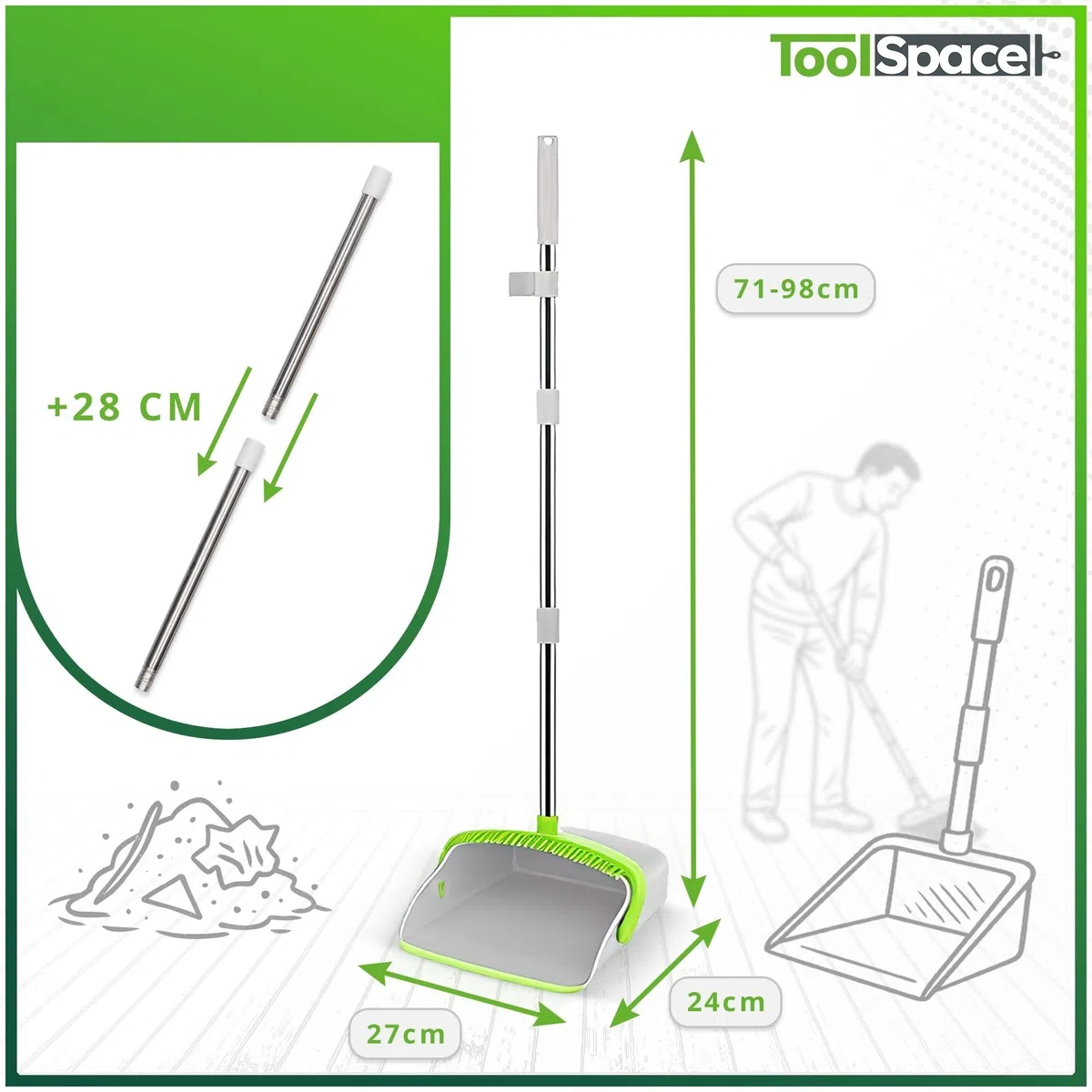ToolSpace Besen und Kehrschaufel Set Kehrmaschine und Kehrschaufel Combo mit Langem Ausziehbarem Griff für Haushaltsreinigung Bequeme Reinigung Kehrschaufel und Bürste Combo für Haus, Büro, Lobbykehr