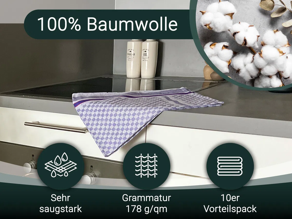 ZOLLNER 10er Set Geschirrtücher, 45x90 cm, Baumwolle, blau kariert