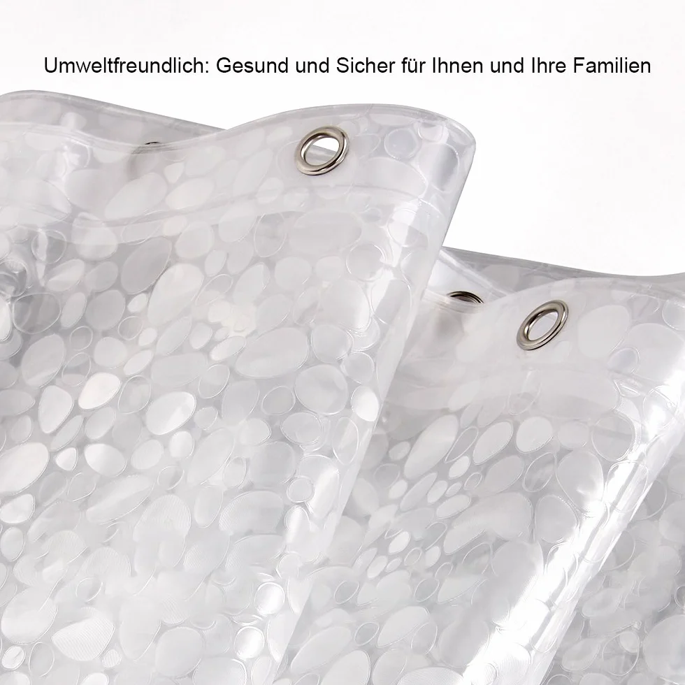 WELTRXE Duschvorhang Anti-Schimmel mit Gewicht Magnet unten, 0.2mm [183x183cm] Wasserdicht Antibakteriell EVA Vorhang für Dusche und Badewanne, 3D Steinmuster, inkl. 12 super Duschvorhangringen Kinder